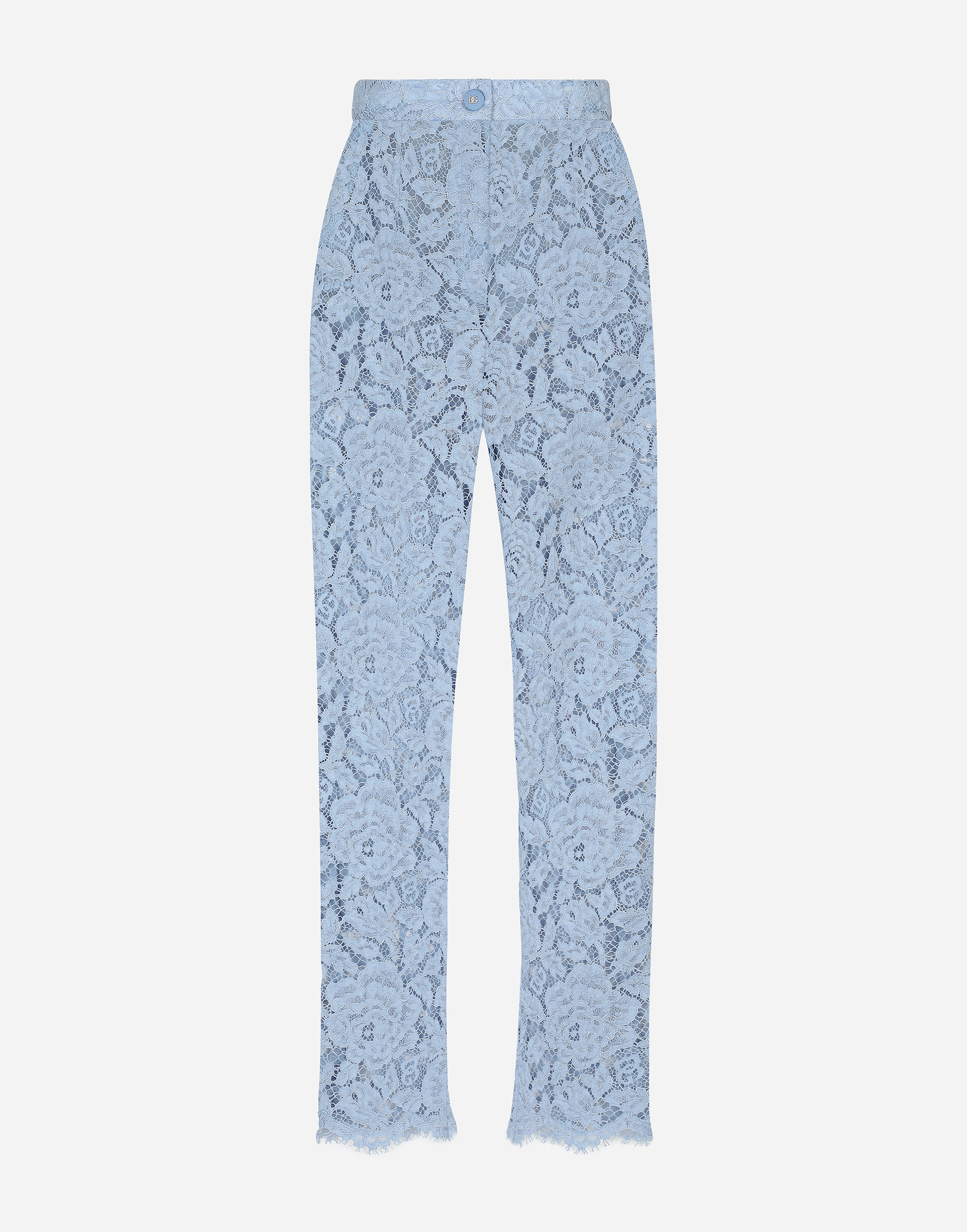 Dolce & Gabbana Light Blue Embroidered Lace Trousers In Purple