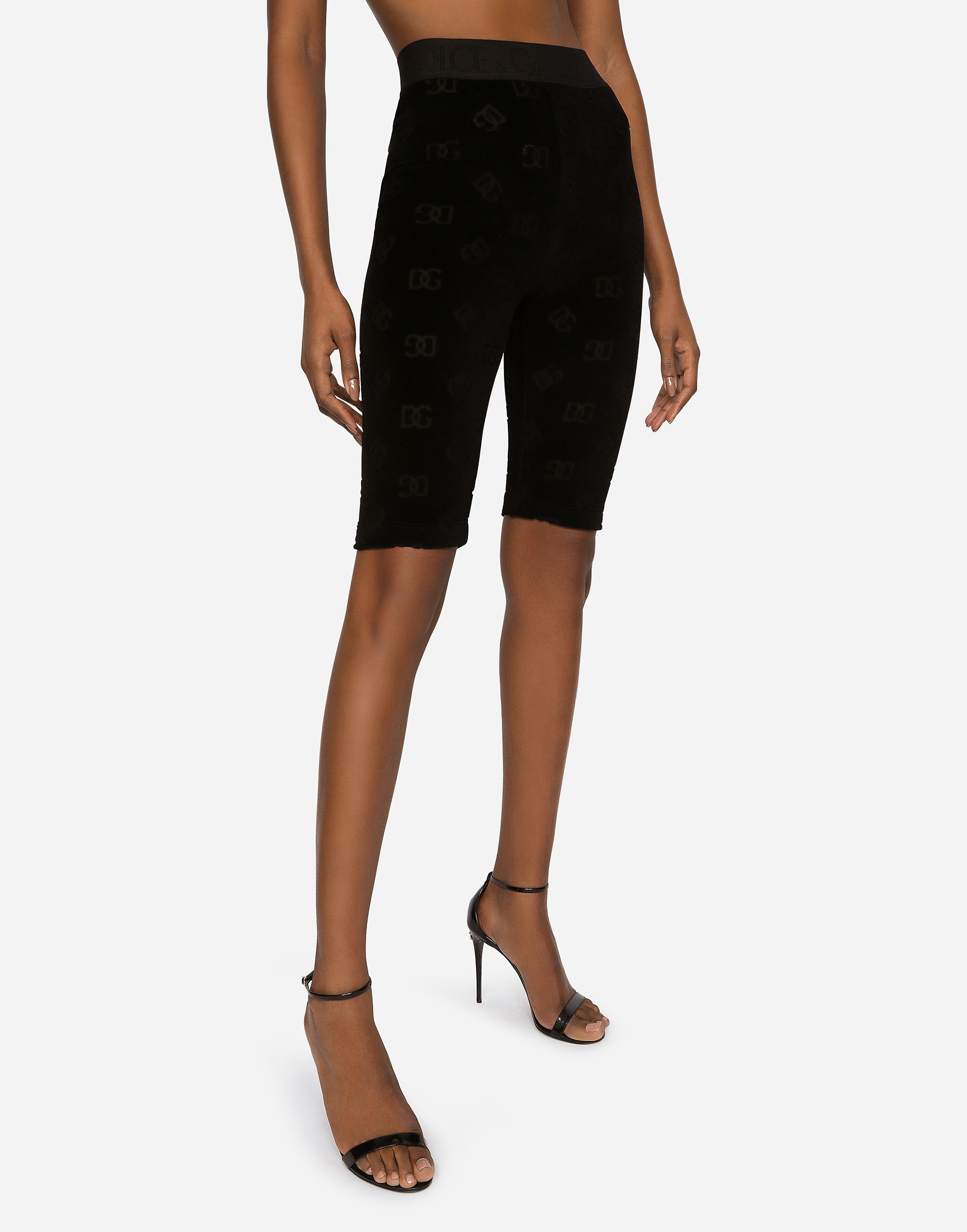 DOLCE & GABBANA FLOCKED JERSEY CYCLING SHORTS WITH ALL-OVER DG LOGO