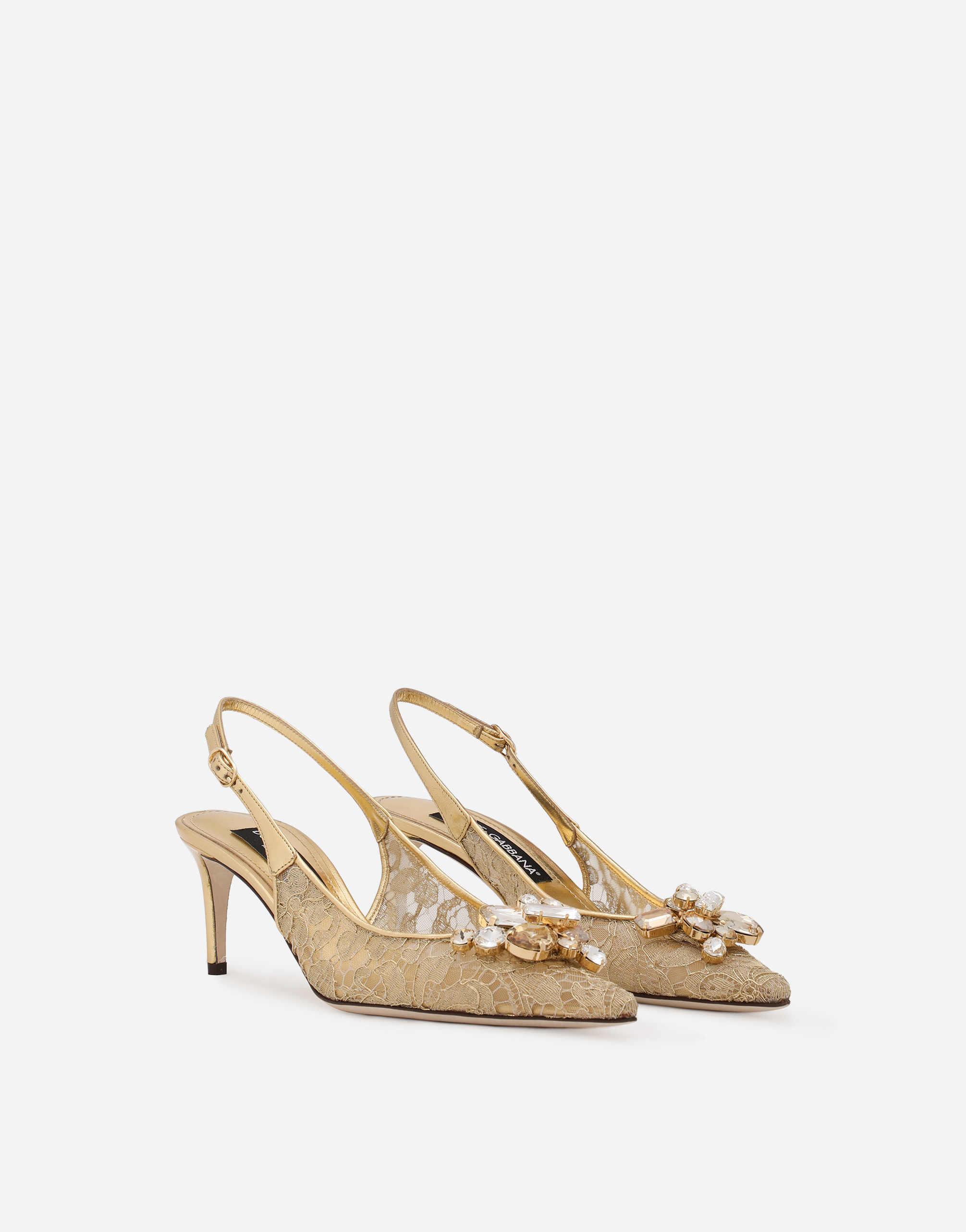 Shop Dolce & Gabbana Rainbow Lace Slingbacks In Lurex Lace In Gold