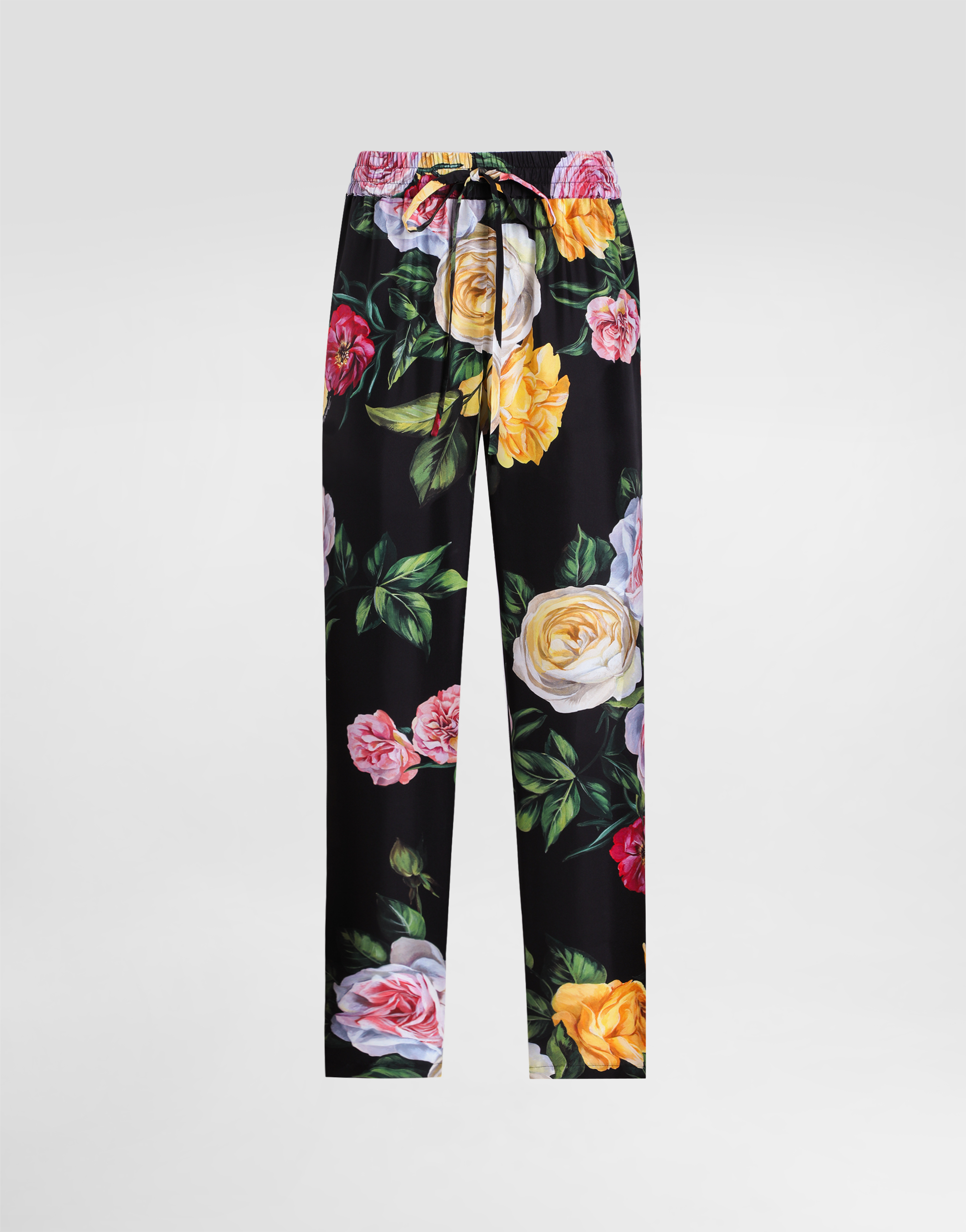 色艶【Dolce & Gabbana】バラ牡丹プリント シルクパジャマパンツ Printのウィメンズ Silk pajama pants with elasticated waist