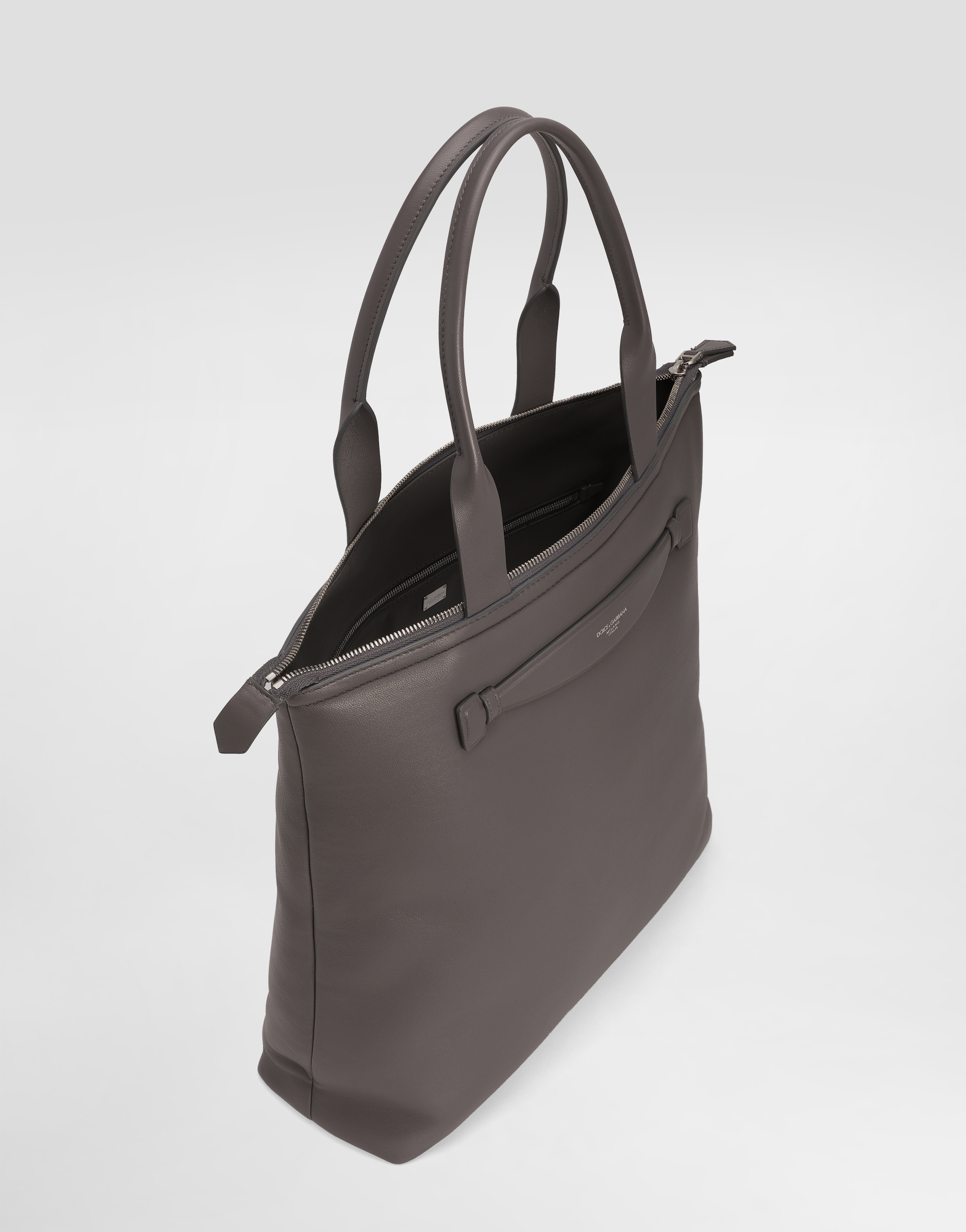 Dolce & Gabbana Calfskin Nappa Leather Shopper In Grey