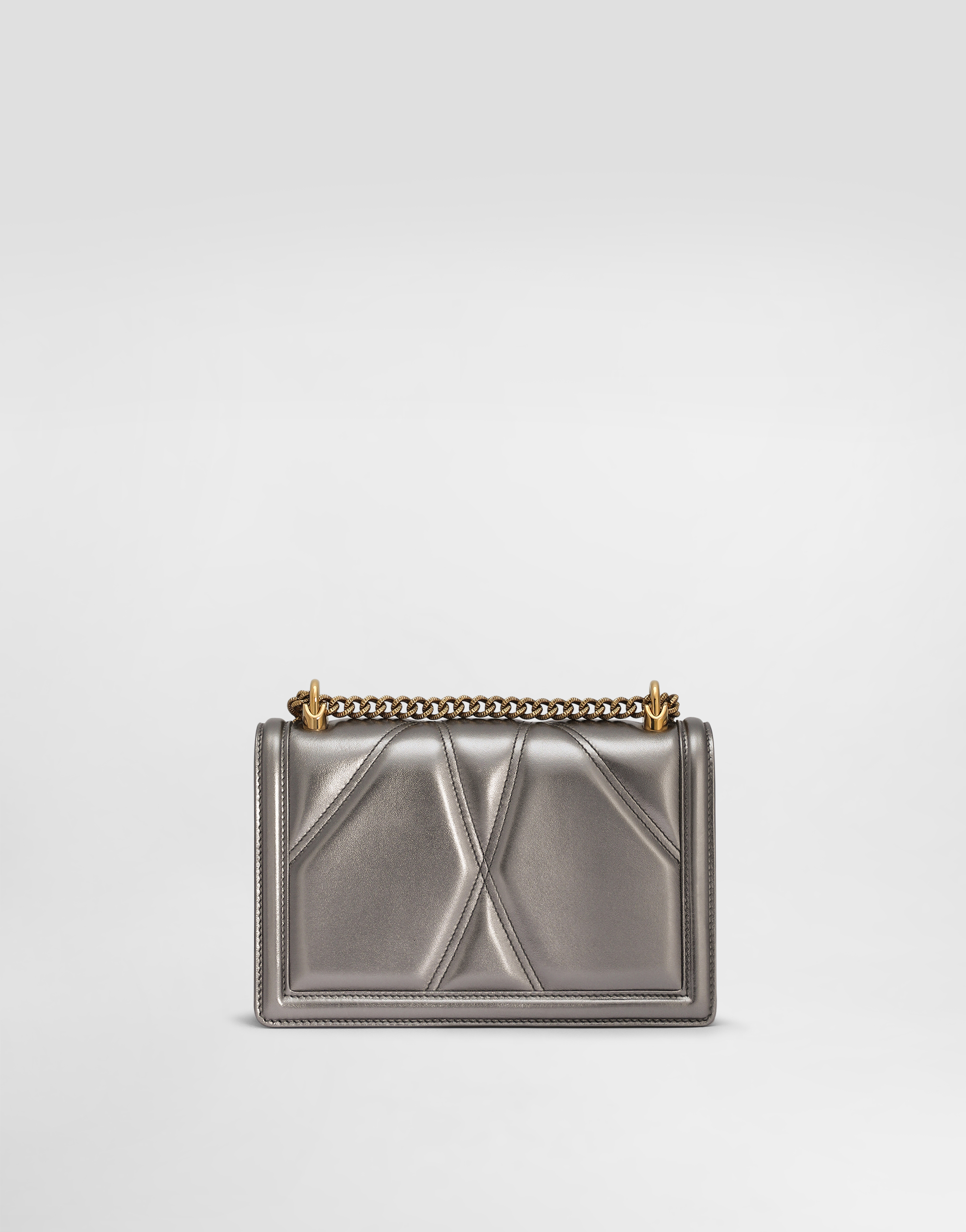 Dolce & Gabbana Medium Devotion Quilted Leather Shoulder Bag In Silver
