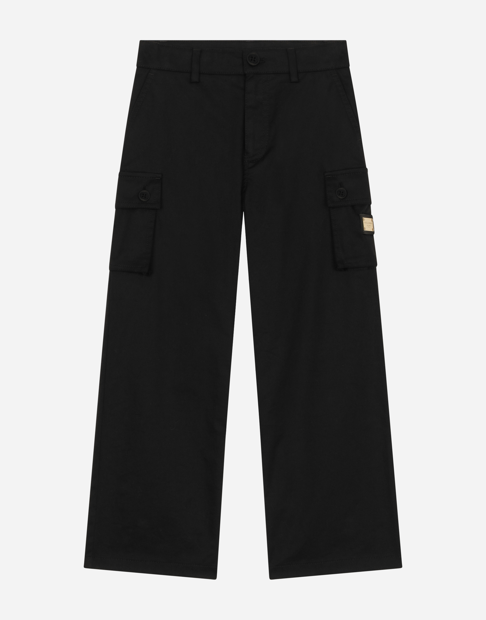 Stretch gabardine cargo pants with branded tag in Black for