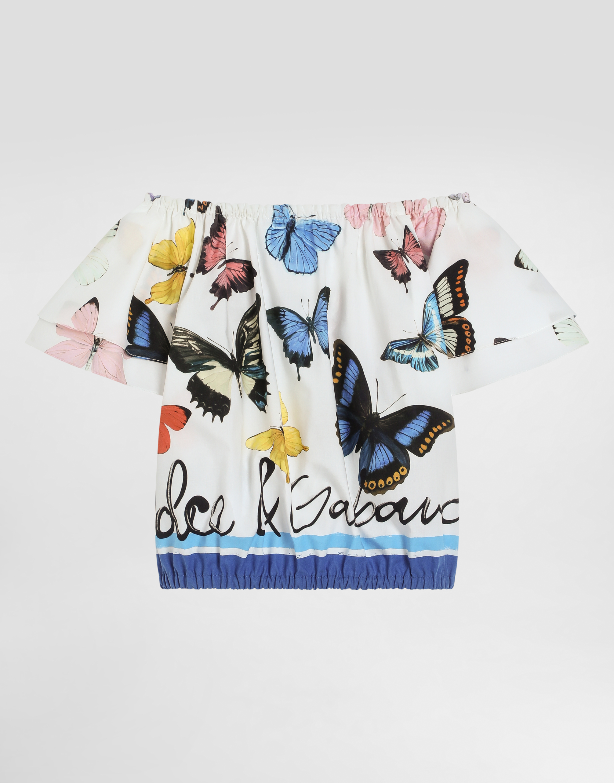Dolce & Gabbana Cotton Poplin Top With Butterfly Print In Print