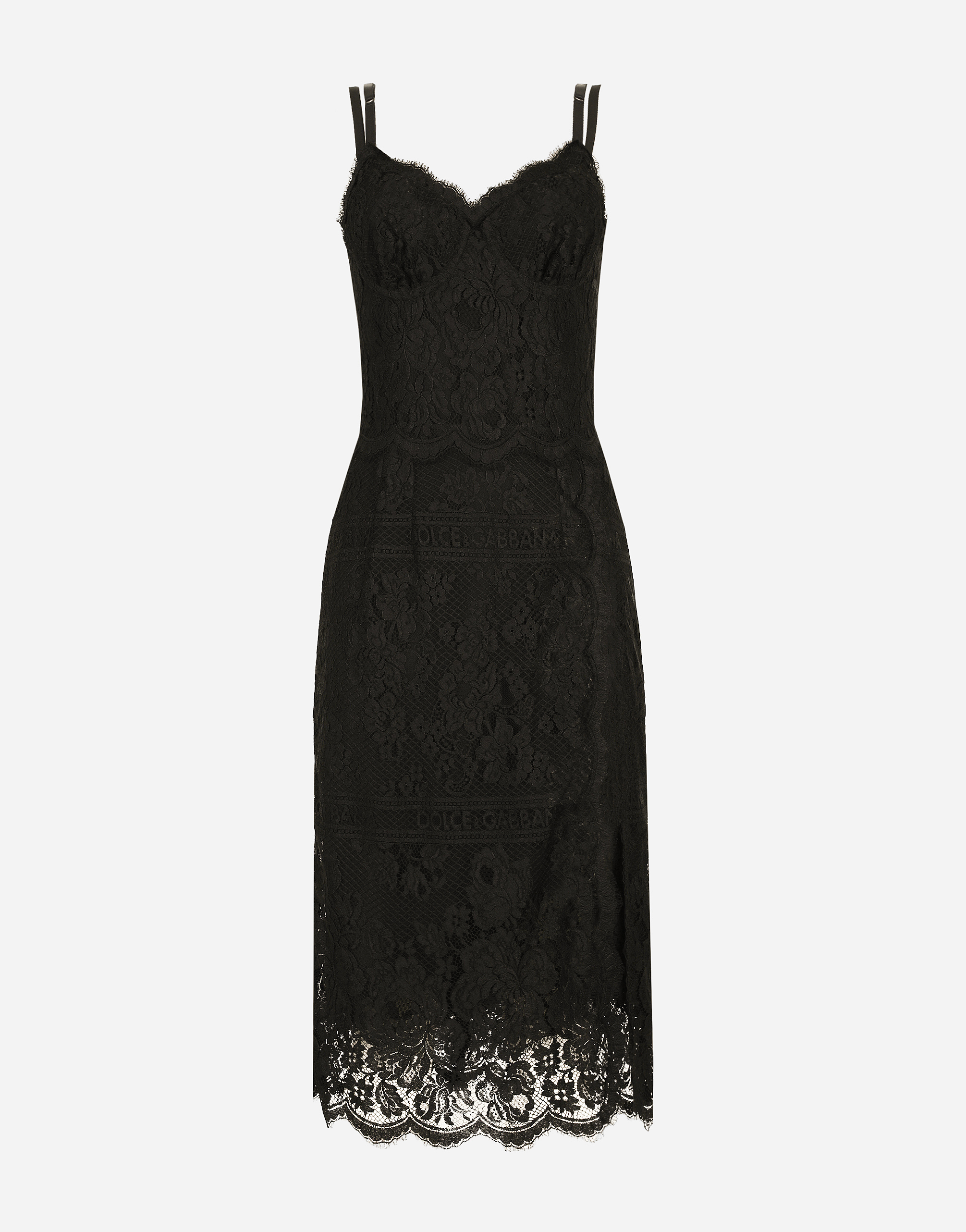Lace midi dress with double scalloped detailing in Black for Women Dolce Gabbana