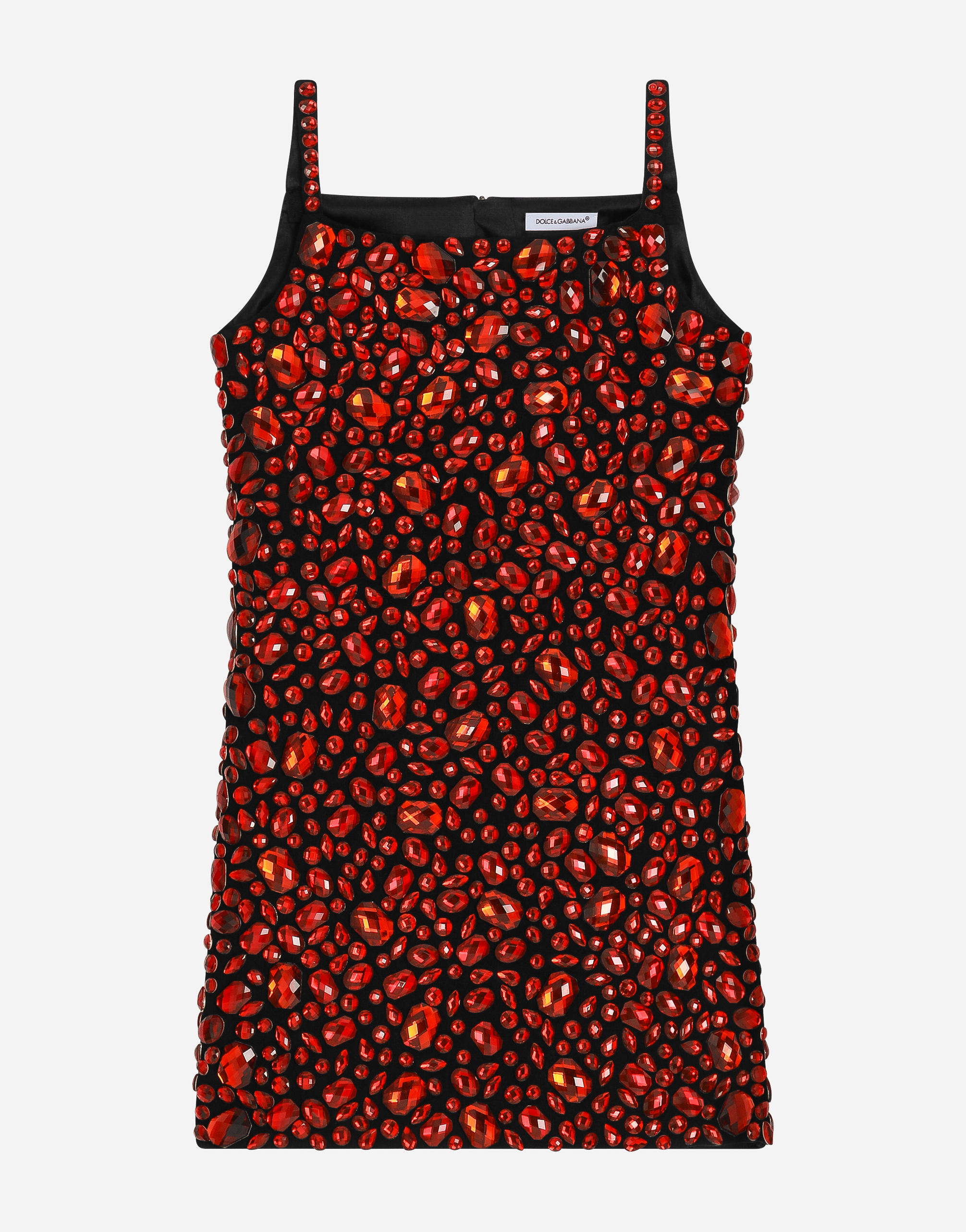 Sleeveless dress with fusible rhinestones