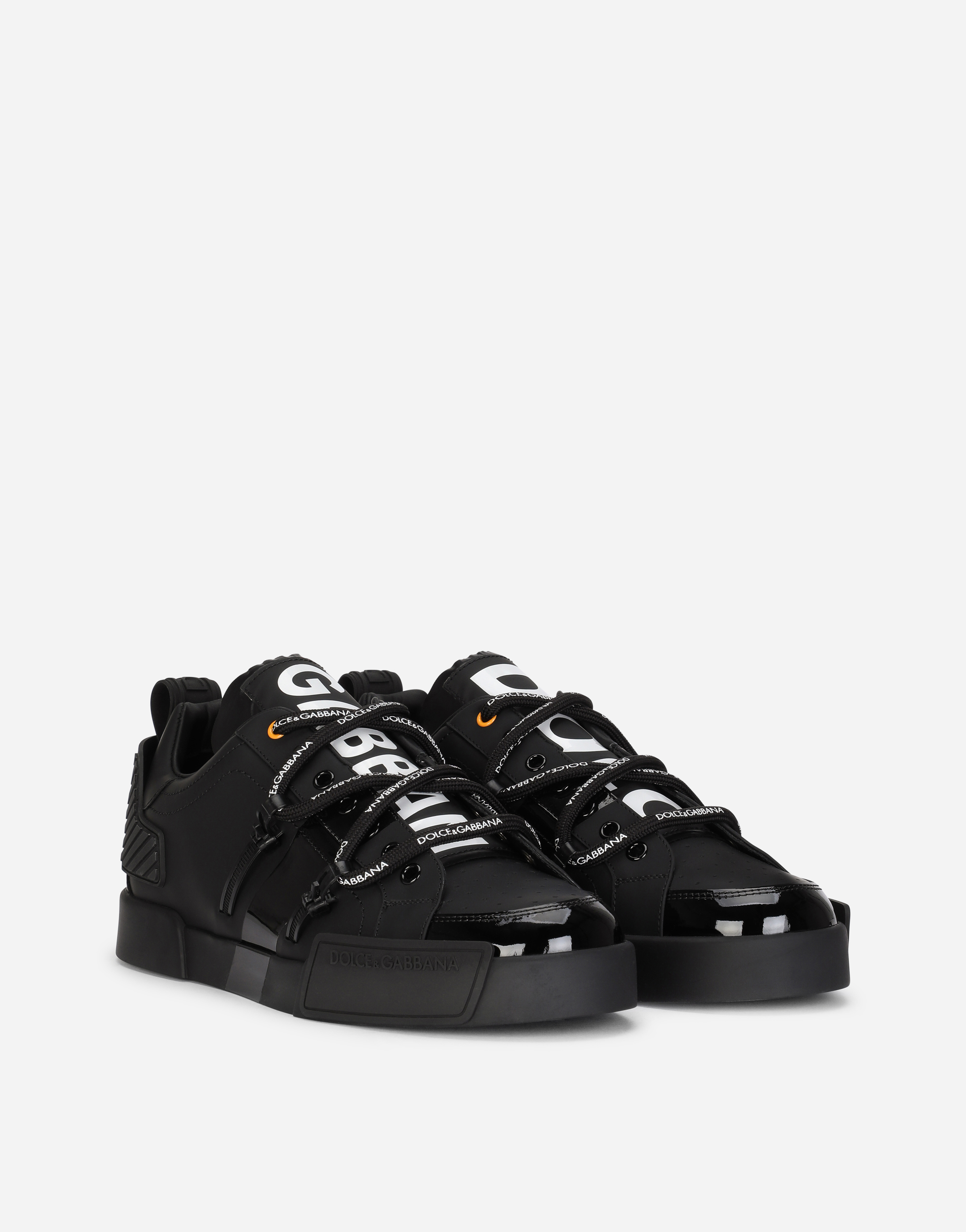 Shop Dolce & Gabbana Portofino Sneakers In Calfskin And Patent Leather In Black/white