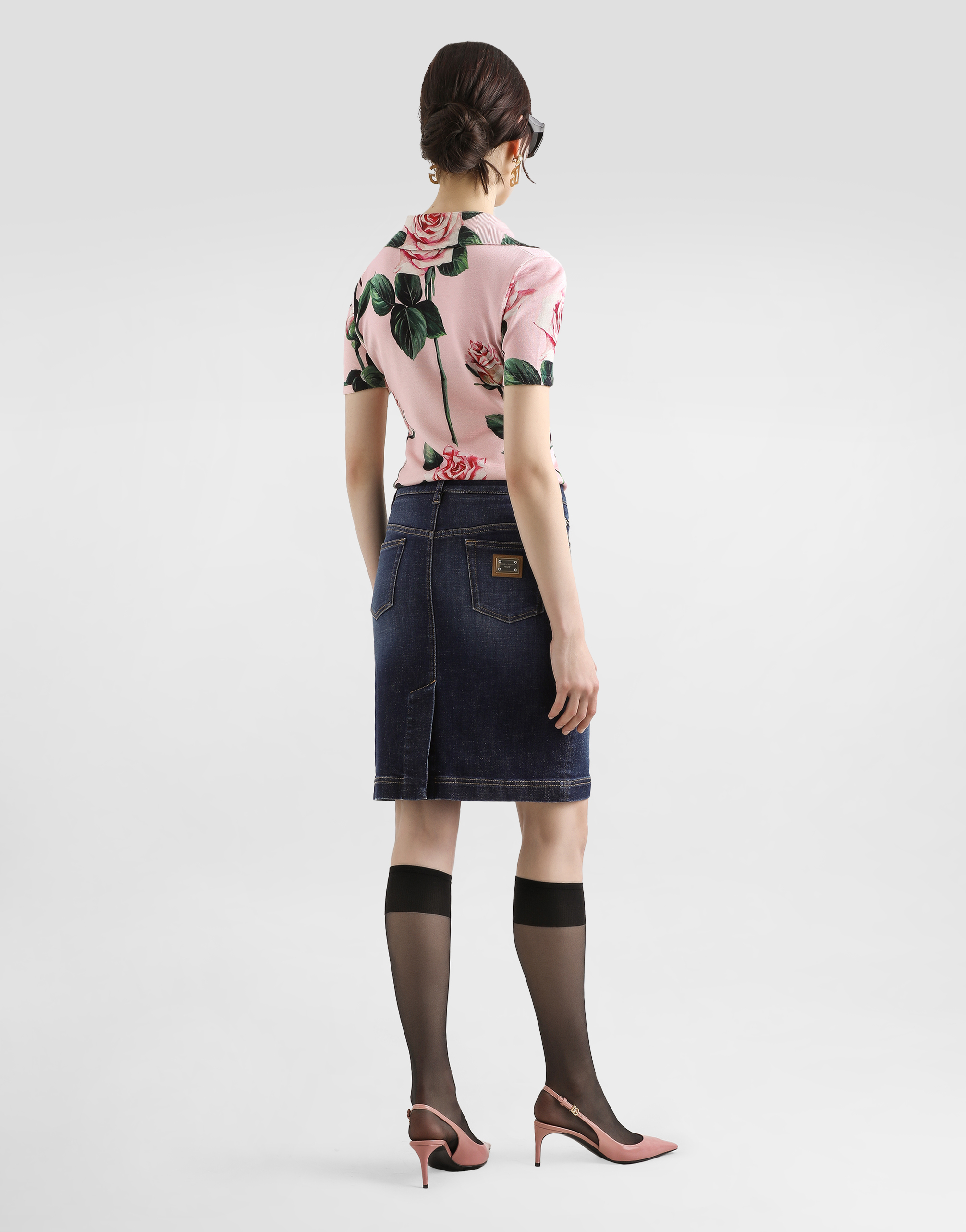 Dolce & Gabbana Rose-print Silk Sweater With Collar In Print