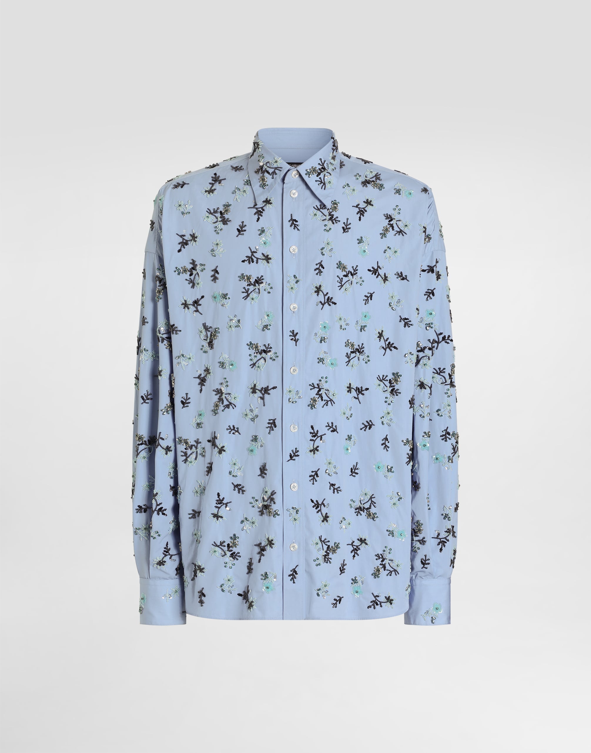 Cotton shirt with embroidery in Azure for Men | Dolce&Gabbana® US