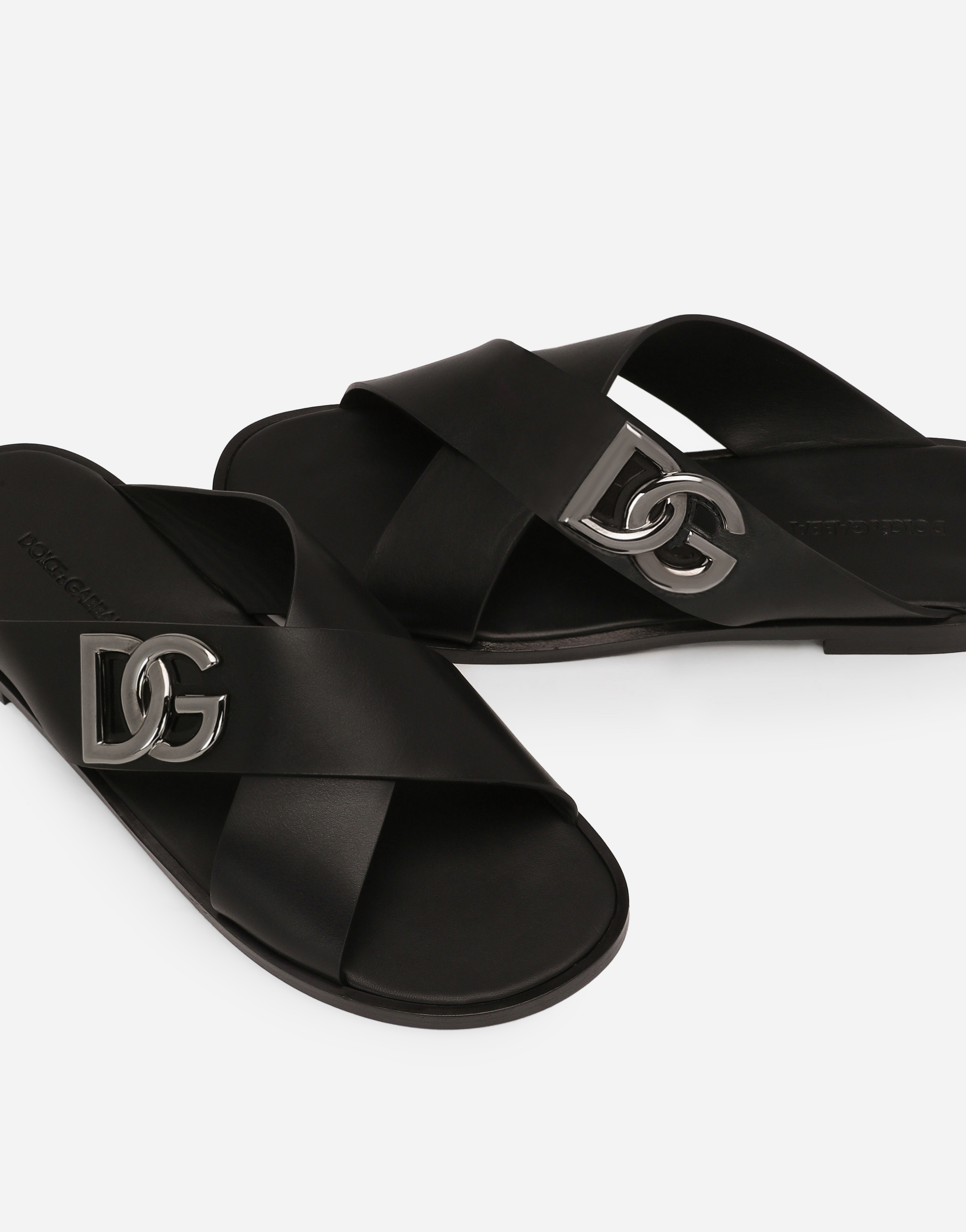 Shop Dolce & Gabbana Calfskin Sandals In Black