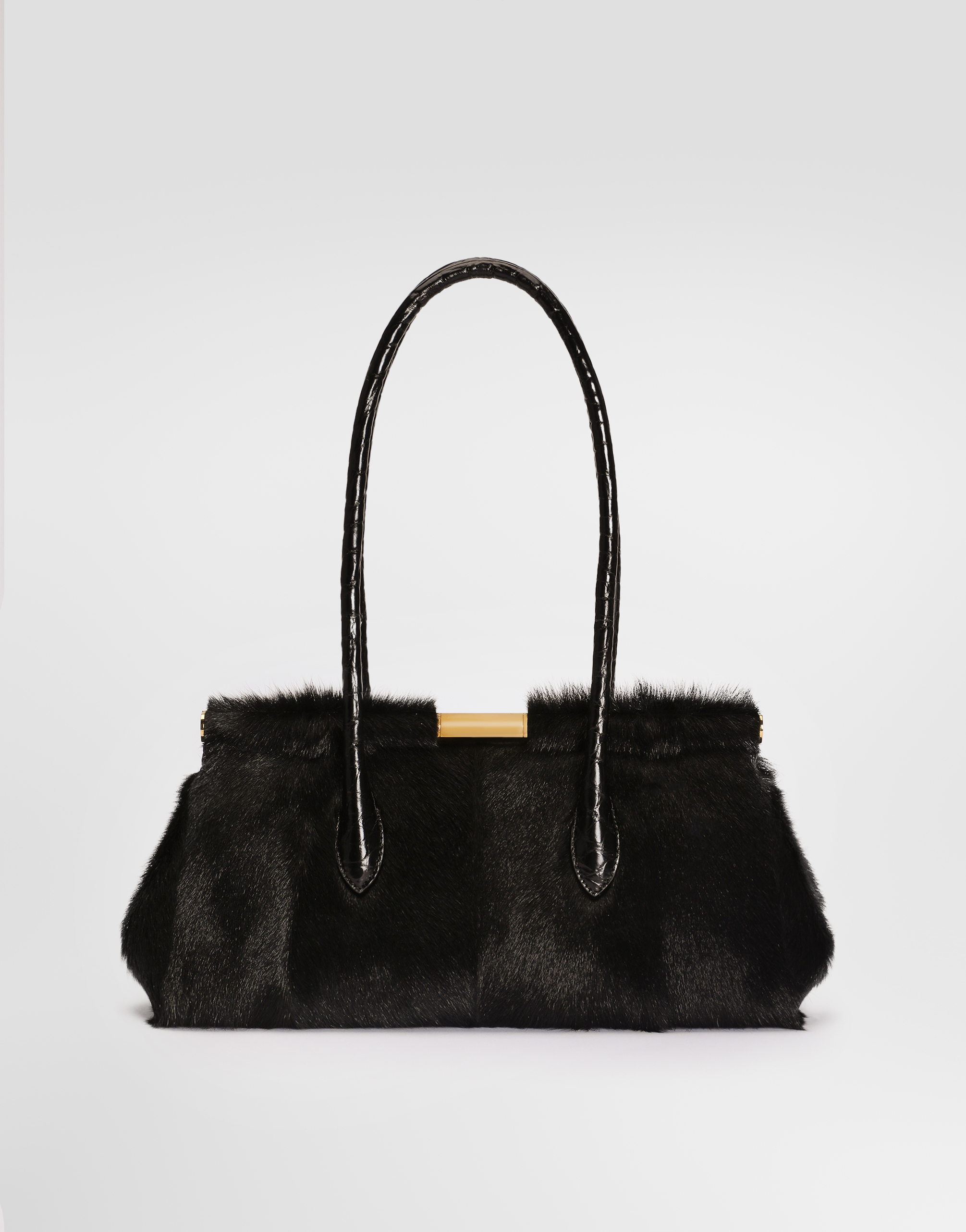  Dolce & Gabbana Marlene Handbag In Kid Leather And Polished Crocodile - Woman Shoulder And Crossbody Bags Black Onesize 