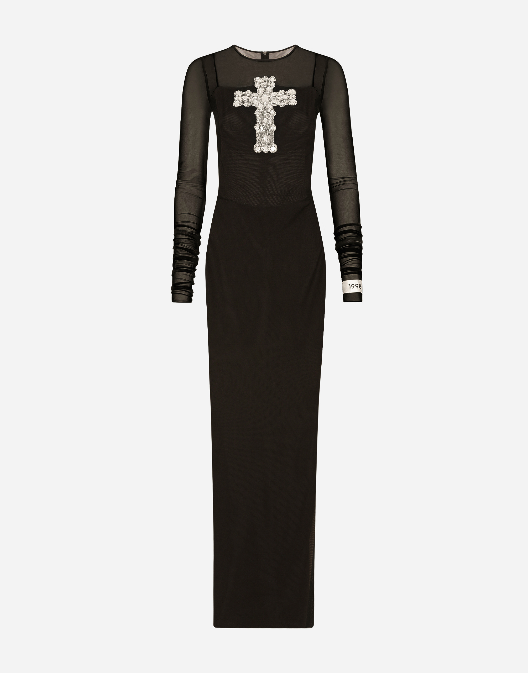 Dolce & Gabbana Long Tulle Dress With Rhinestone Cross Embellishment - Woman Dresses Black Tulle