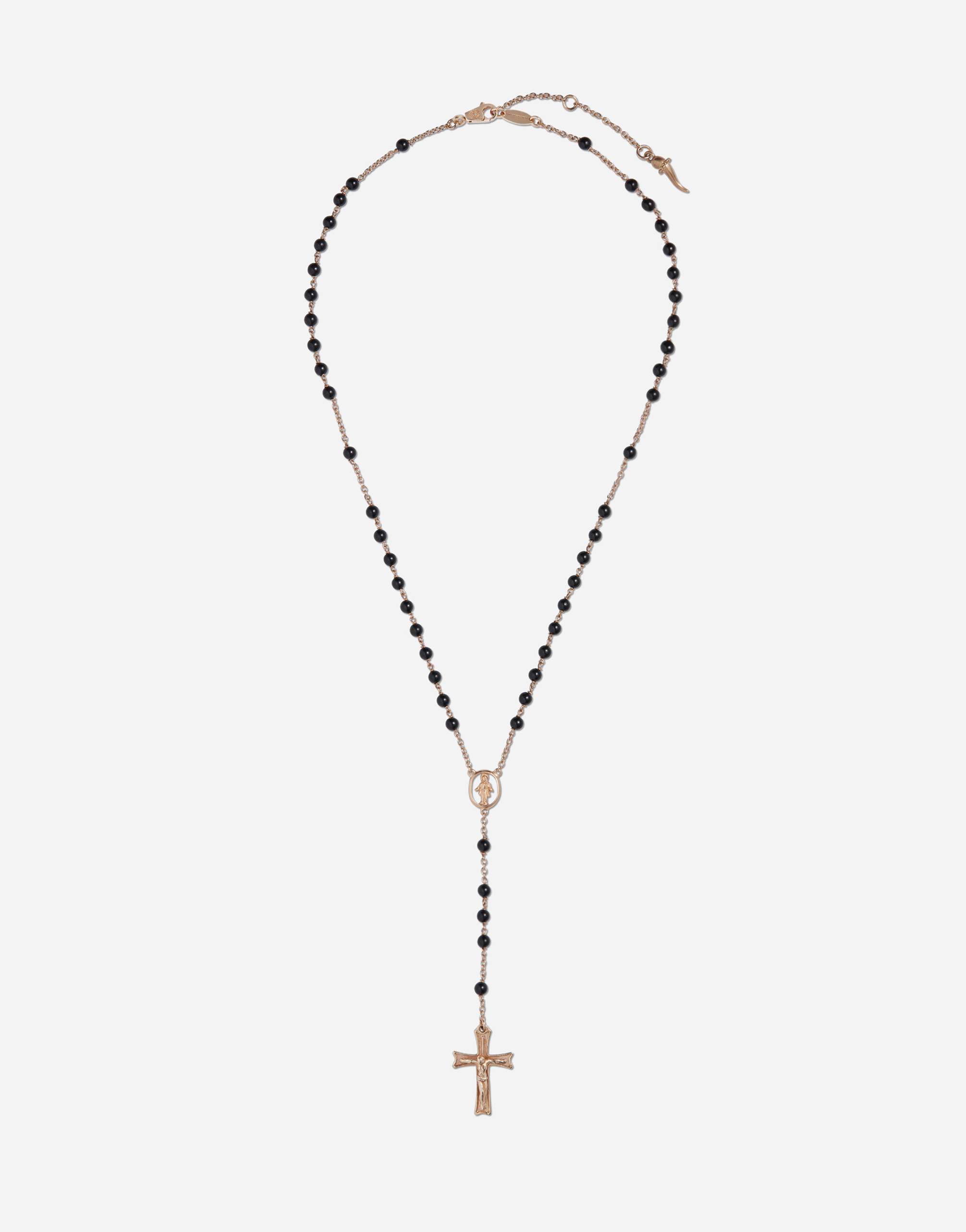 Dolce & Gabbana Tradition Rosary Necklace In Yellow Gold With Black Jades Beads In Gold