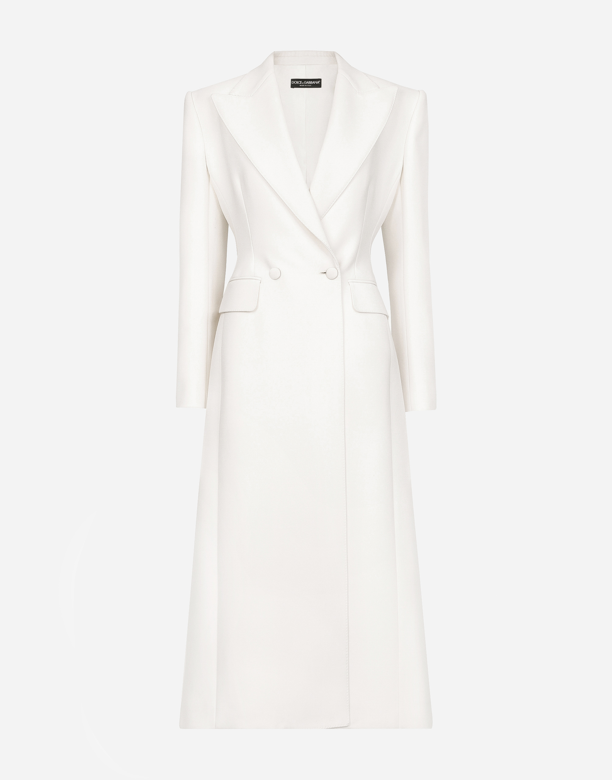 Dolce & Gabbana Long Double-breasted Wool Cady Coat - Woman Coats And Jackets White Wool