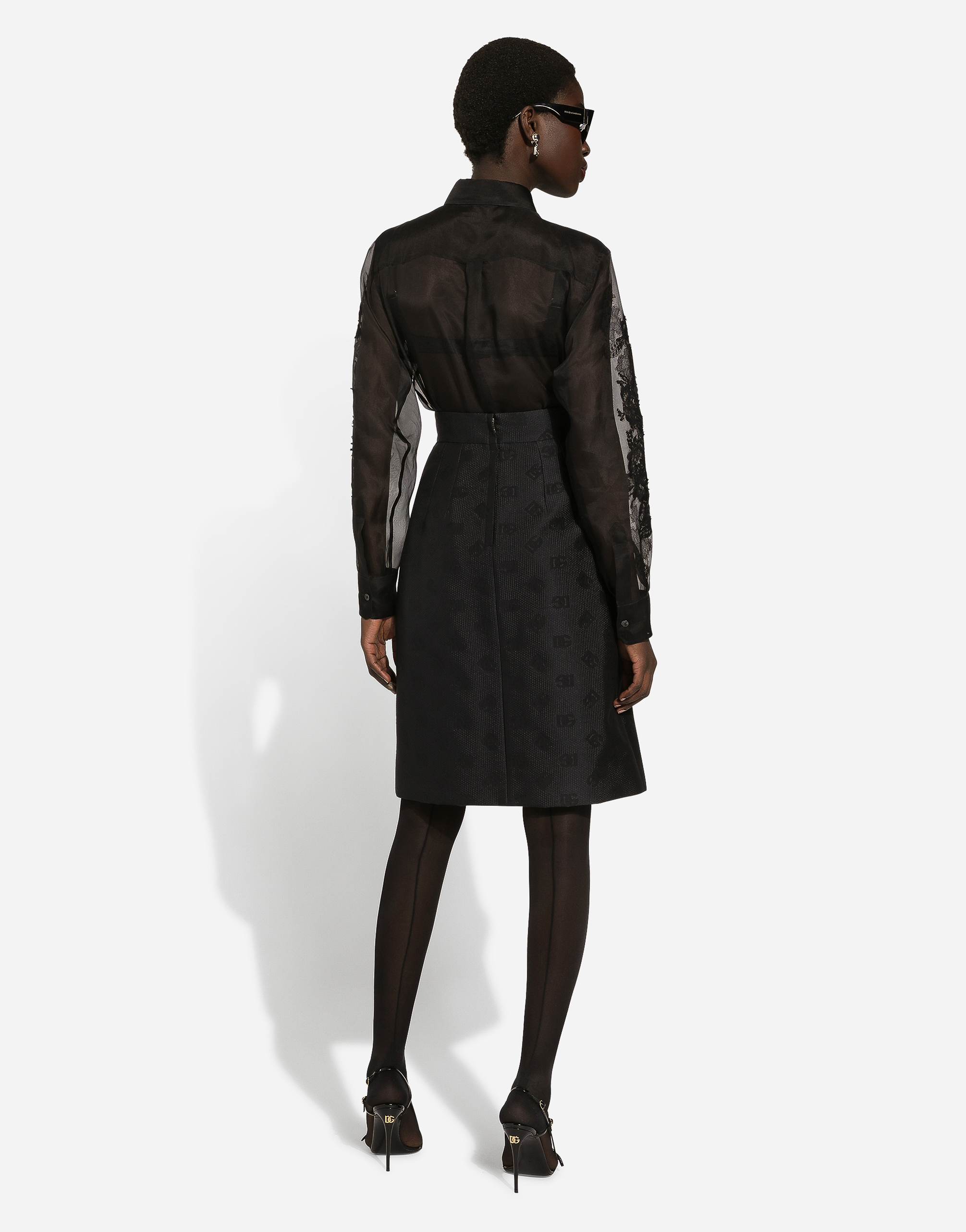 Shop Dolce & Gabbana Organza Shirt With Lace Appliqués In Black