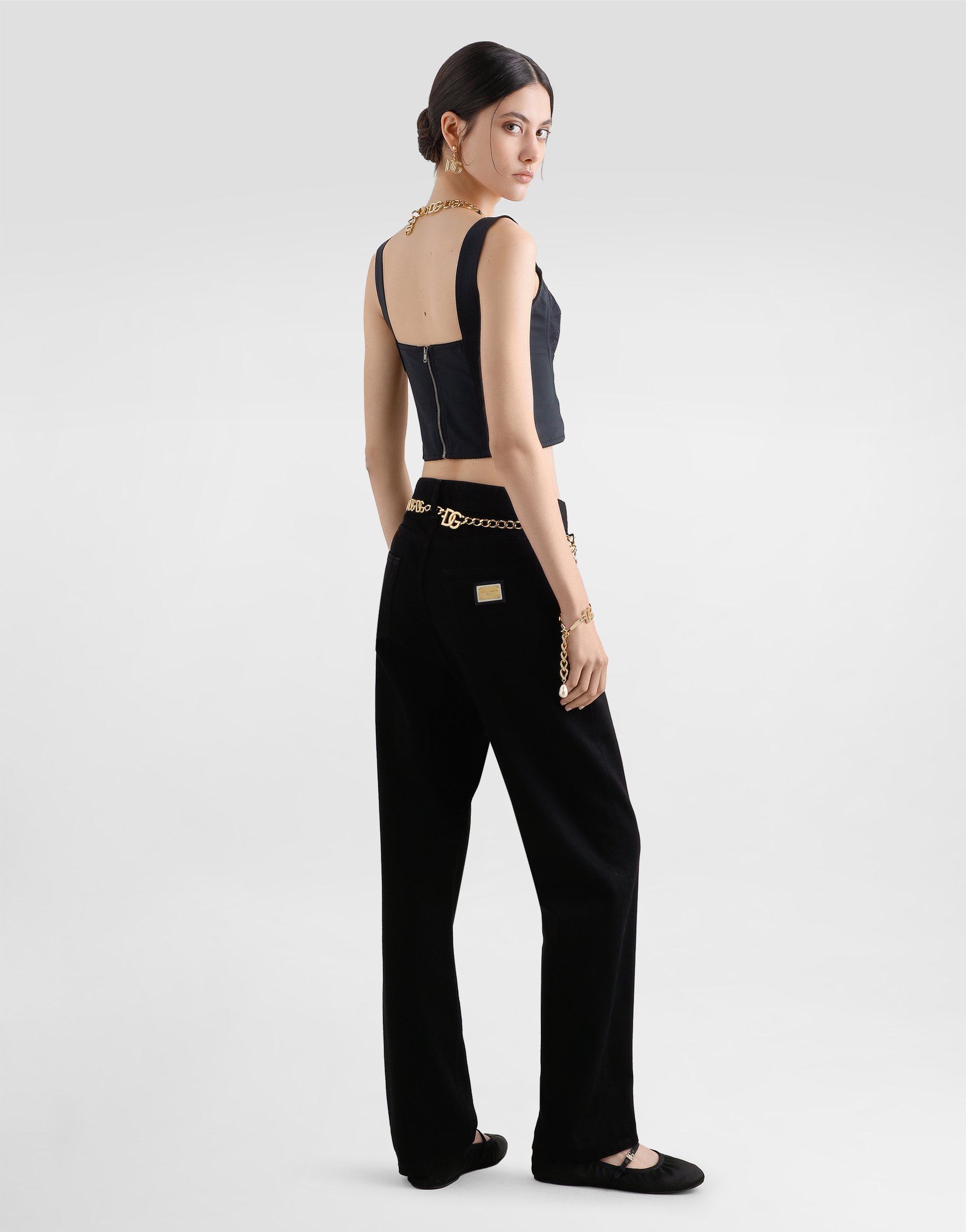 Dolce & Gabbana Shaper Corset Bustier Top In Jacquard And Lace In Black