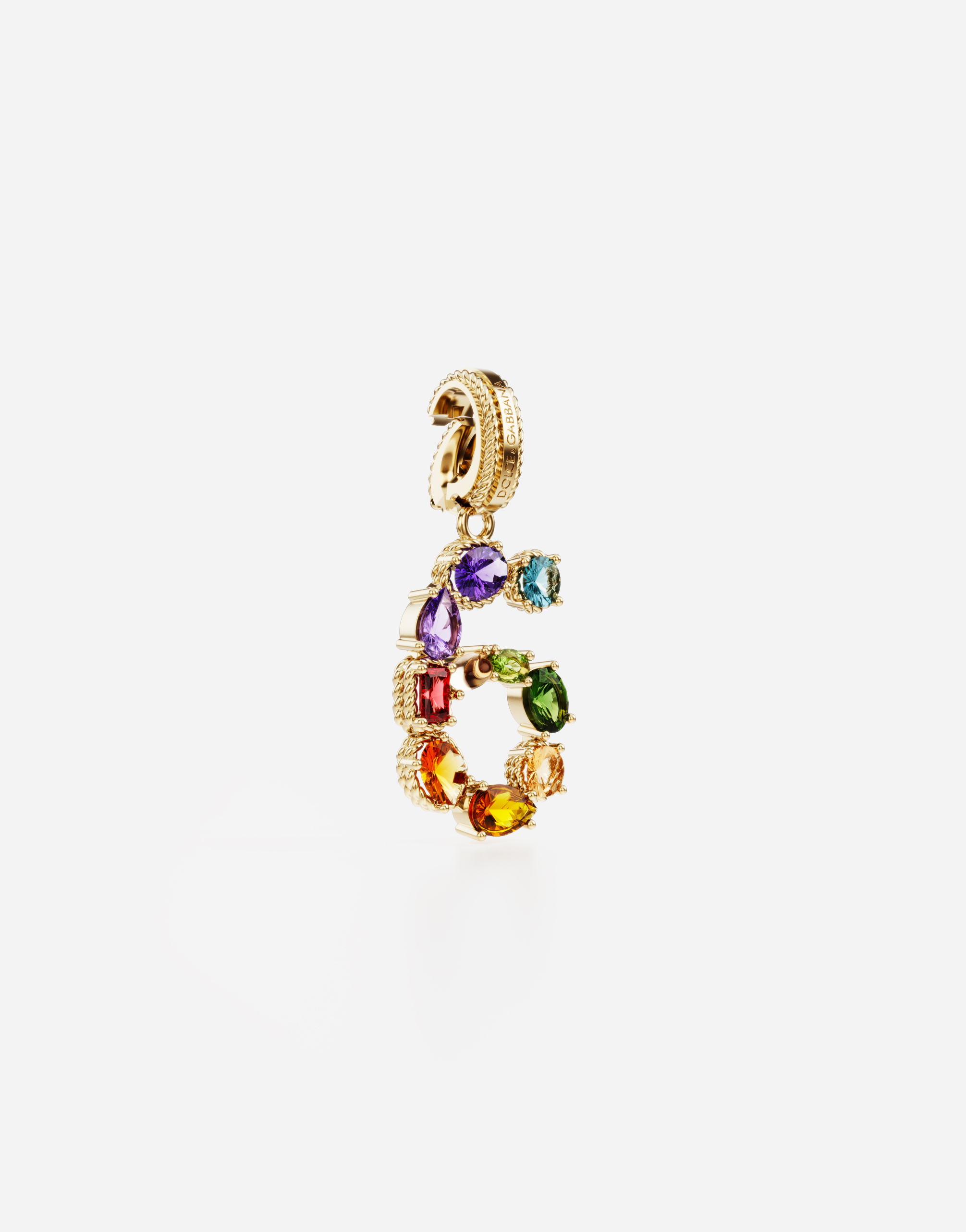 Dolce & Gabbana 18 Kt Yellow Gold Rainbow Pendant With Multicolor Finegemstones Representing Number 6 Yellow Gold Fe In Yellow Gold