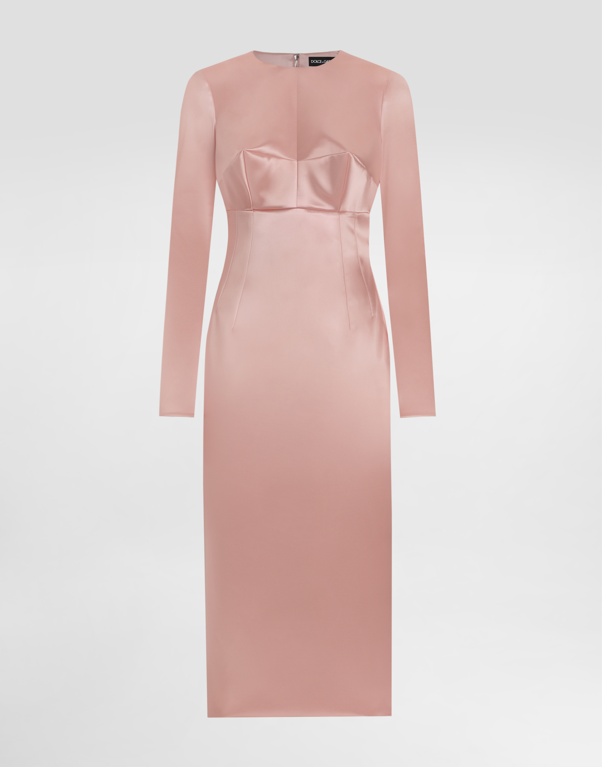 Dolce & Gabbana Stretch Satin Round-neck Calf-length Dress - Woman Dresses Pink Satin
