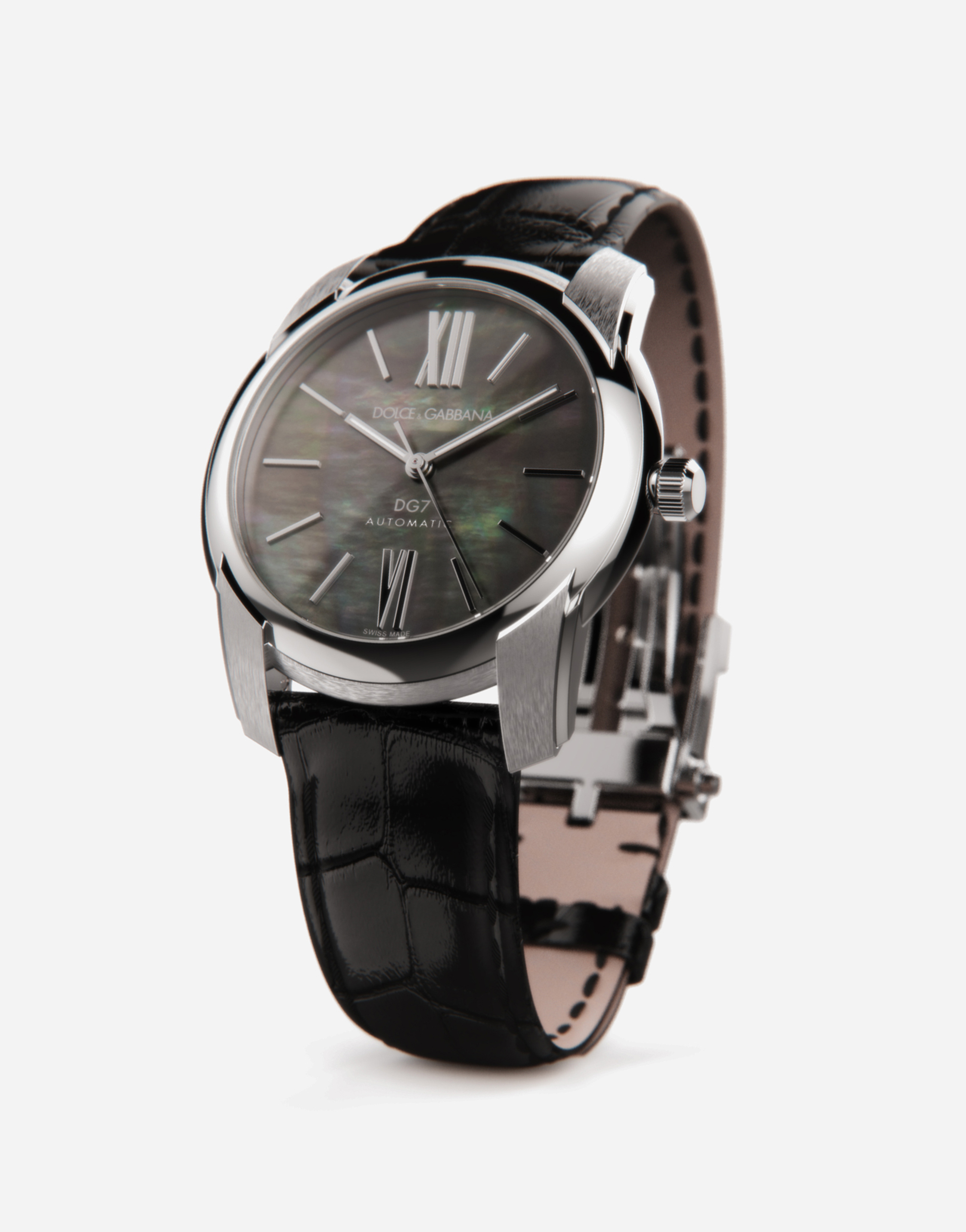 Shop Dolce & Gabbana Dg7 Watch In Steel With Black Mother Of Pearl