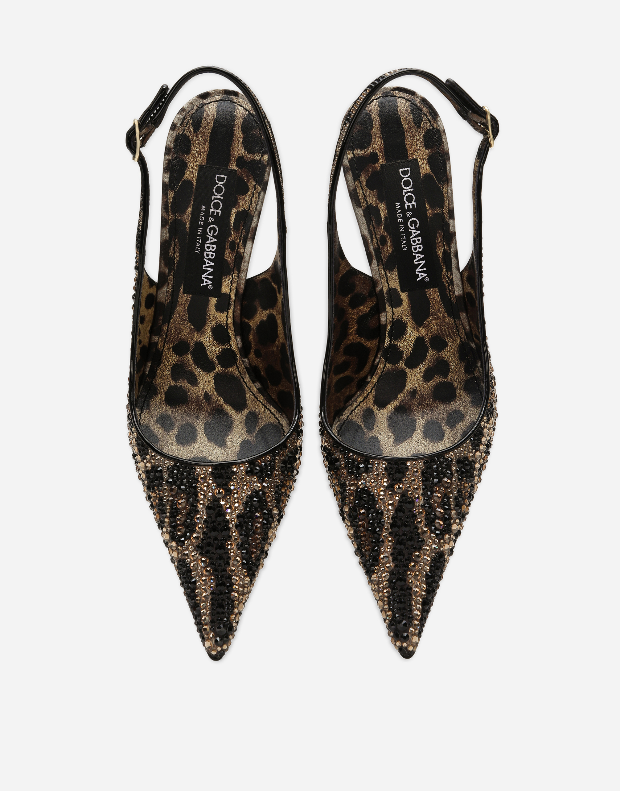 Shop Dolce & Gabbana Satin Slingbacks With Fusible Rhinestones In Animal Print