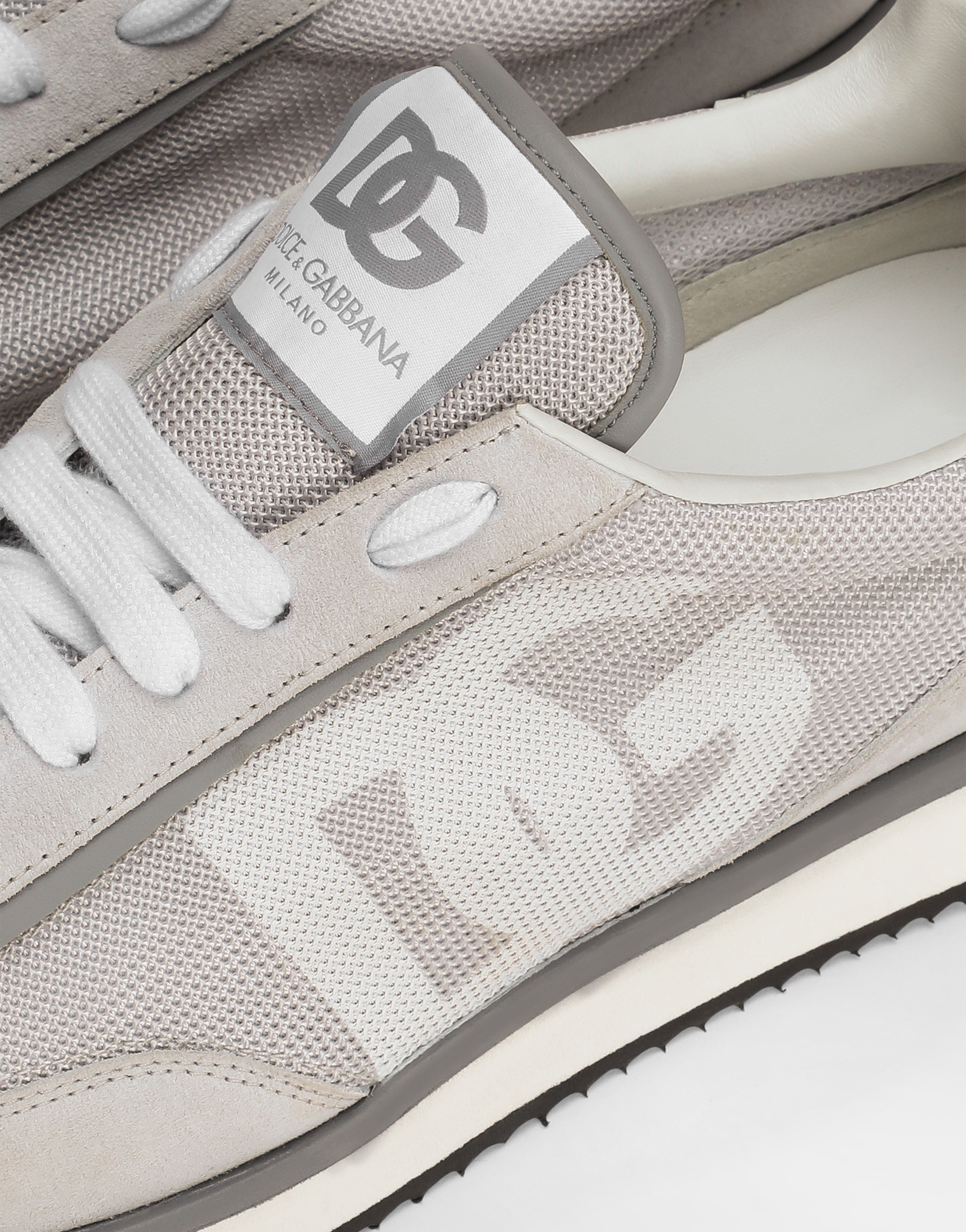 Dolce & Gabbana Man Grey Suede And Mesh Dg Aria Sneakers In Grigio