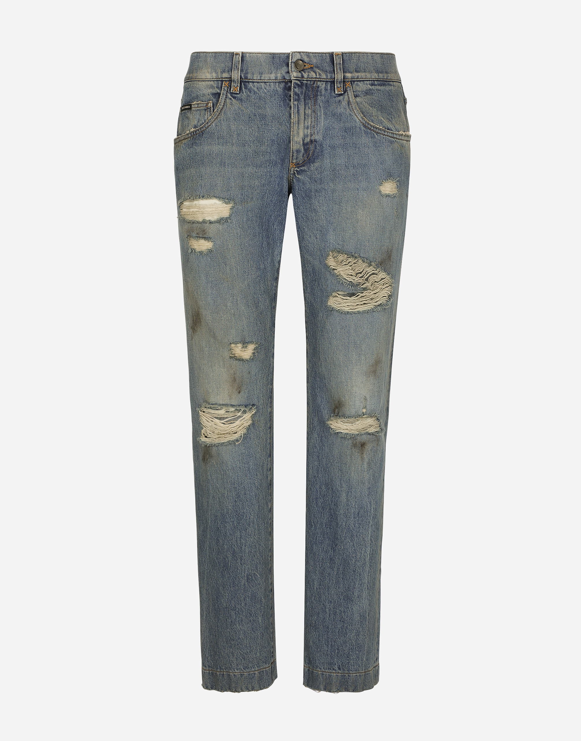 Dolce & Gabbana Male Washed Denim Jeans With Rips - Man Denim Multi-Colored Denim Multicolor Size 48 - Image 1