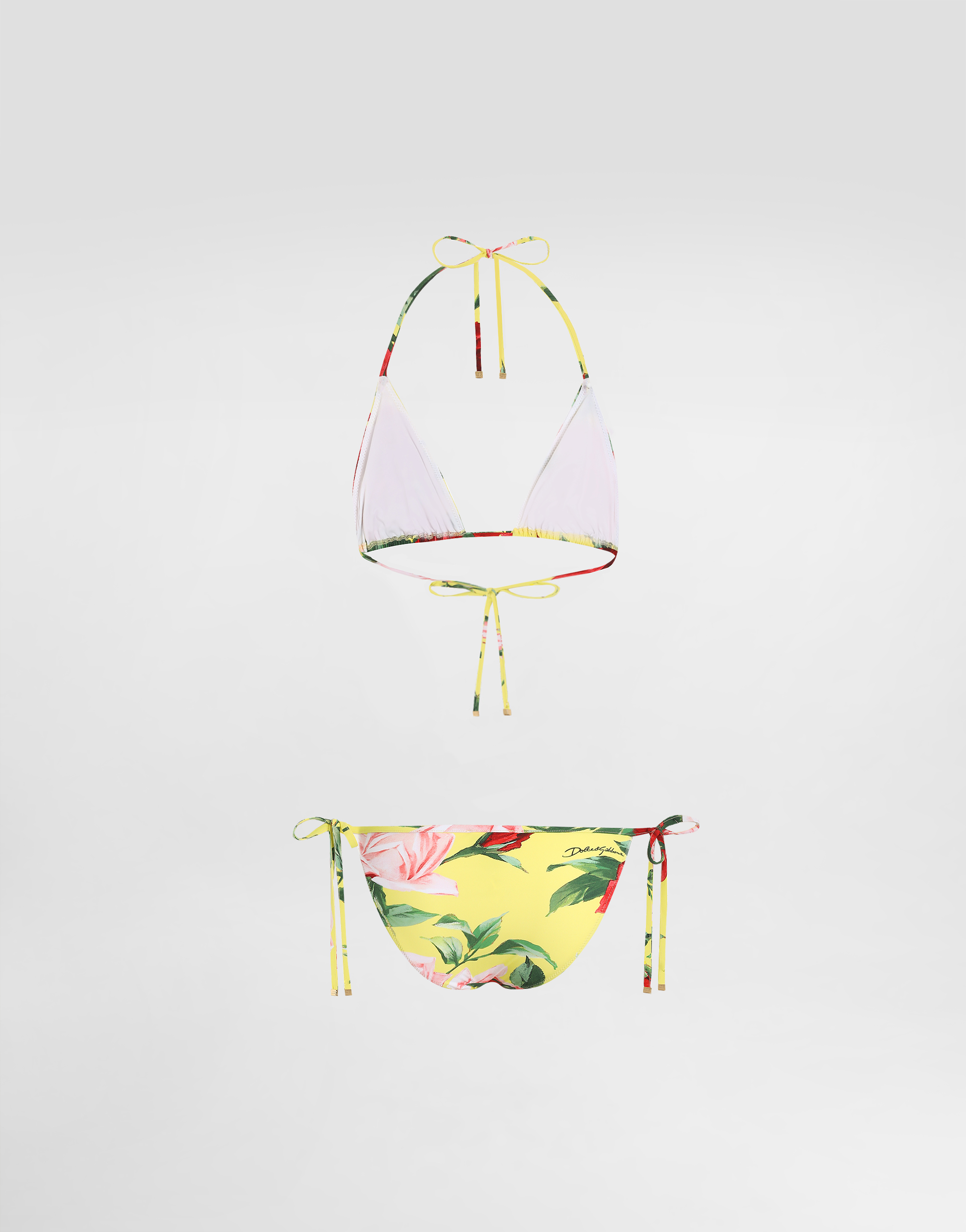 Dolce & Gabbana Triangle Bikini With Floral Bouquet Print In Print