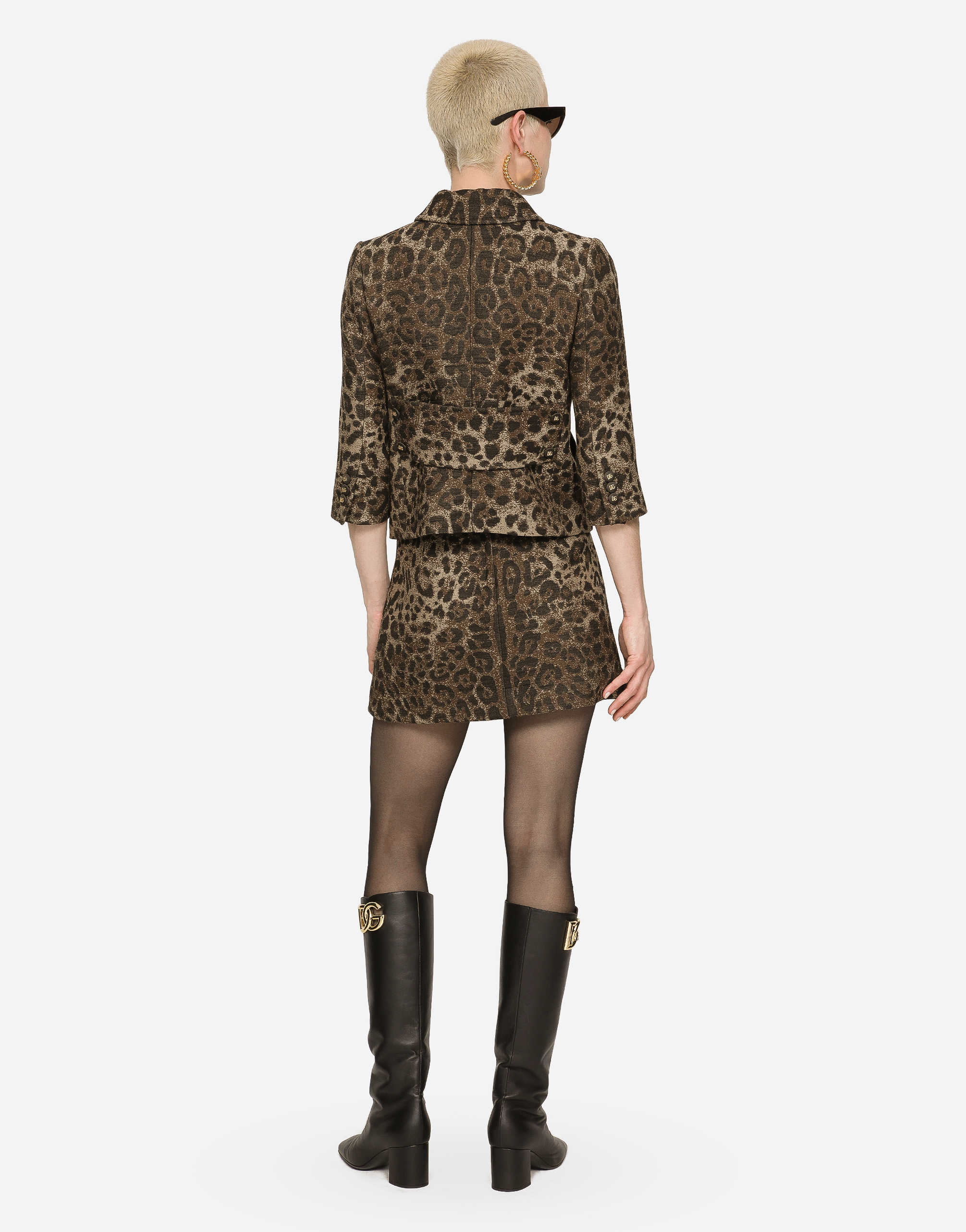 DOLCE & GABBANA SHORT WOOL SKIRT WITH JACQUARD LEOPARD DESIGN