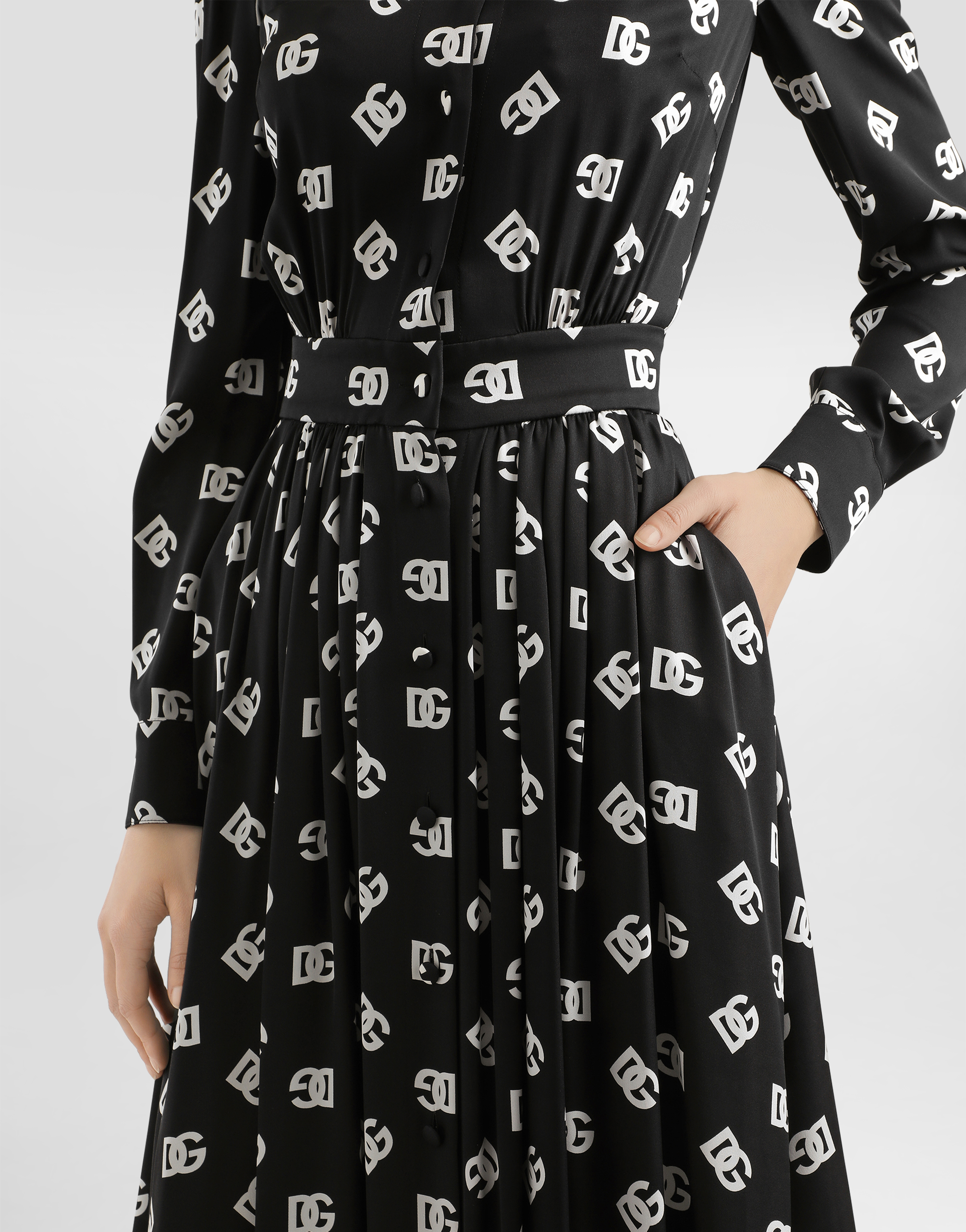 Dolce & Gabbana Logo Silk-blend Midi Dress In Multicolor
