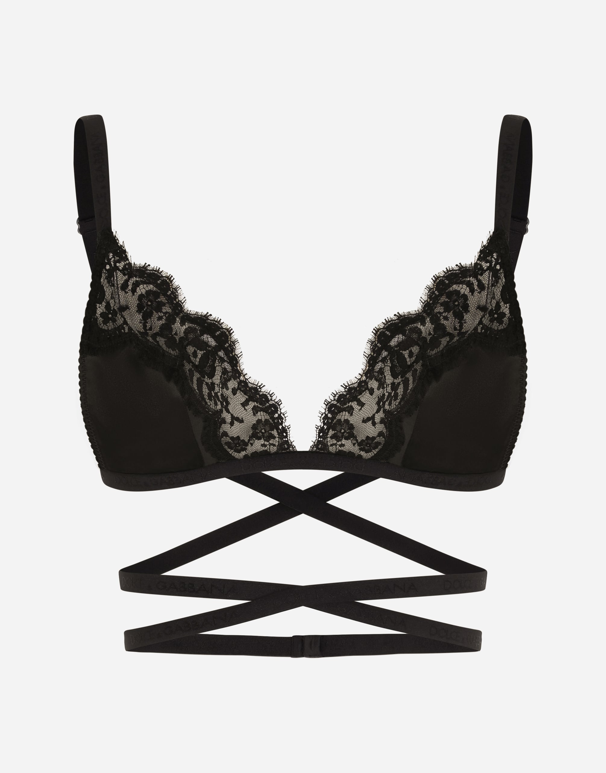 Dolce & Gabbana Crossover-strap Laced Triangle-bra In Black