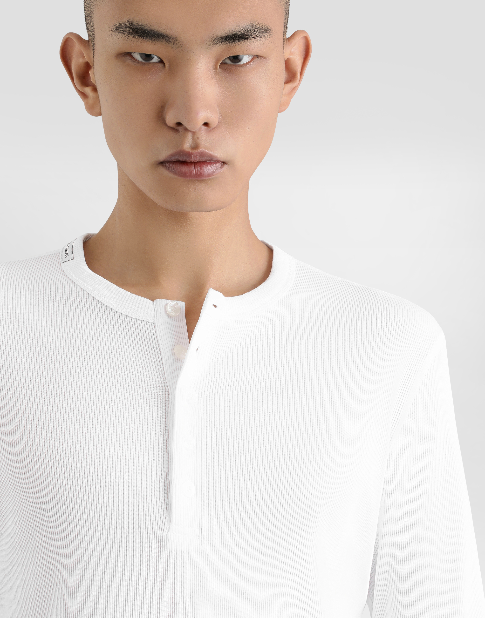 Ribbed cotton granddad-neck sweater