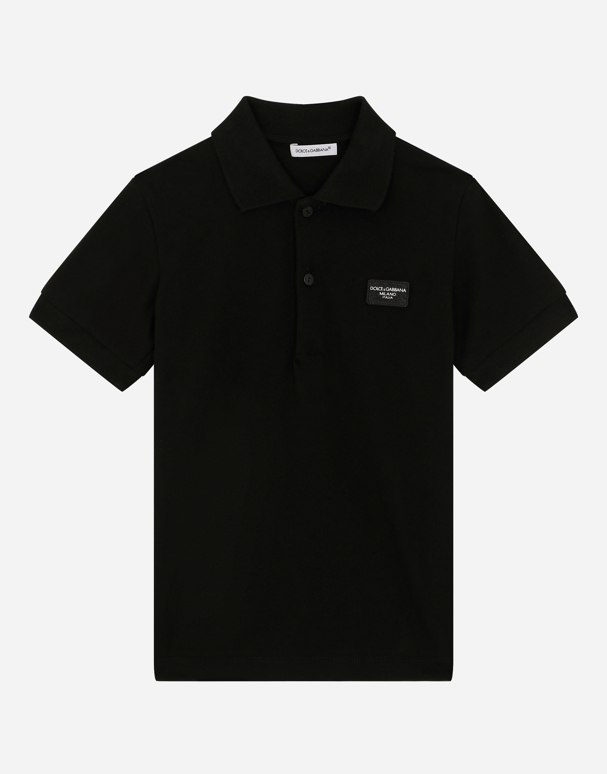 Dolce & Gabbana Piqué Polo Shirt With Logo Plaque In Black
