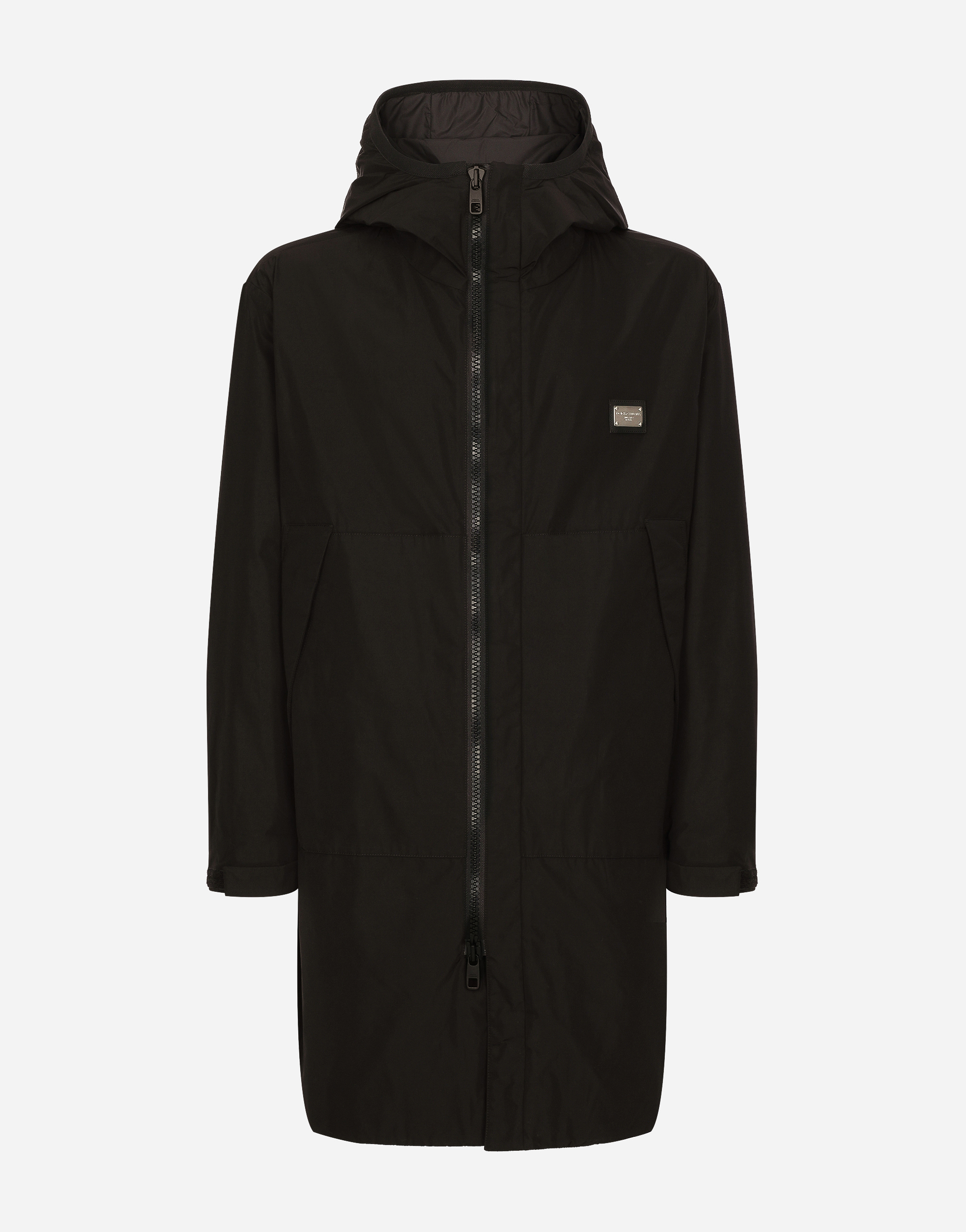 DOLCE & GABBANA NYLON PARKA WITH HOOD AND BRANDED TAG