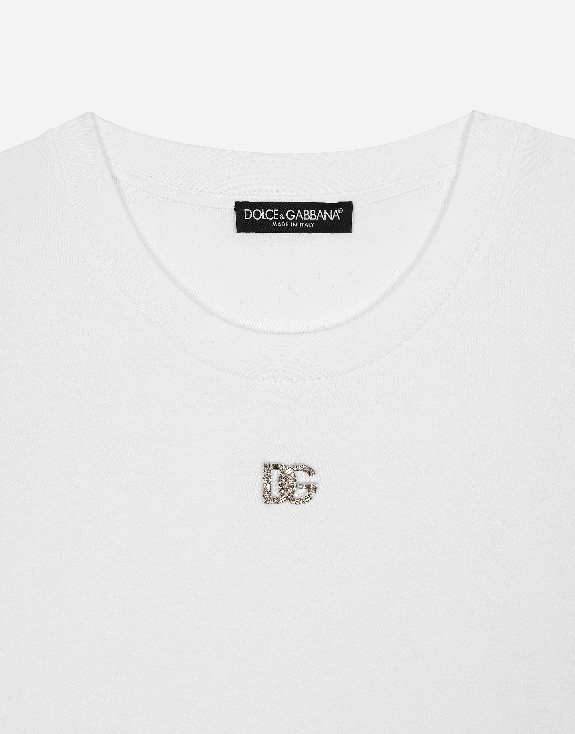  Dolce & Gabbana Baumwoll-t-shirt Mit Logo Dg Crystal - Frau T-shirts Und Sweatshirts Wei� Baumwolle 46 