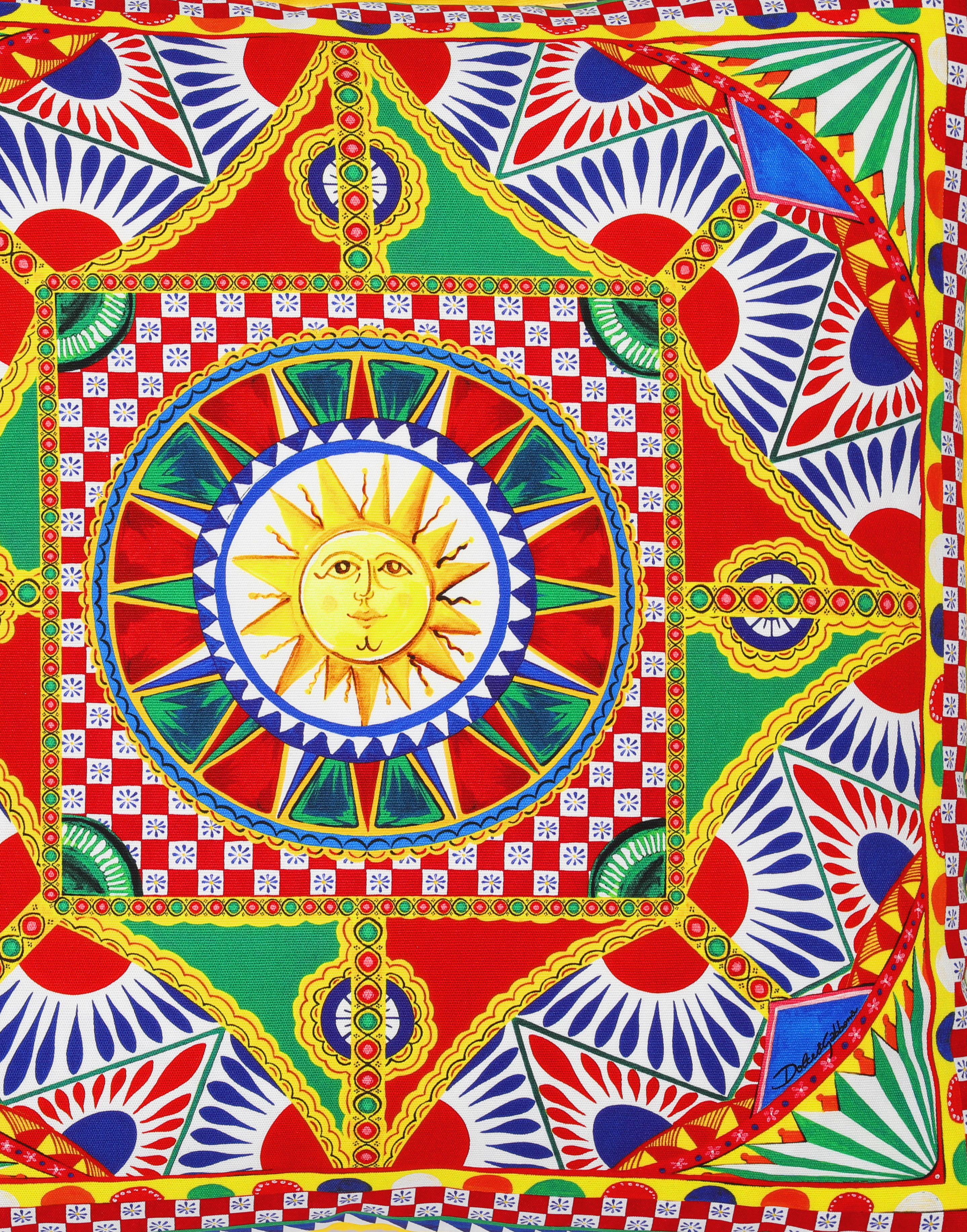 Dolce & Gabbana Medium Carretto-print Square Canvas Cushion In Multicolor