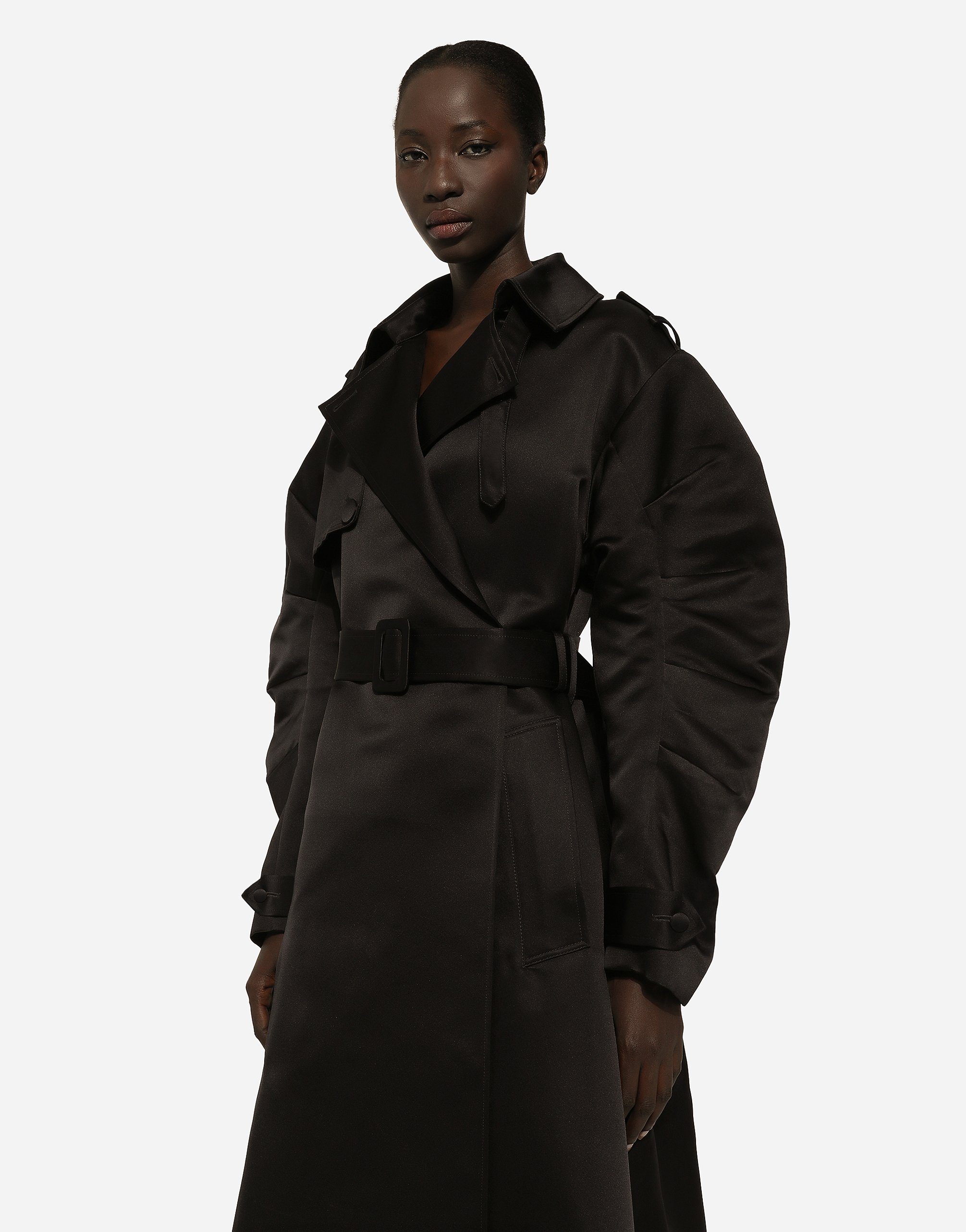 Duchesse trench coat with gathered sleeves