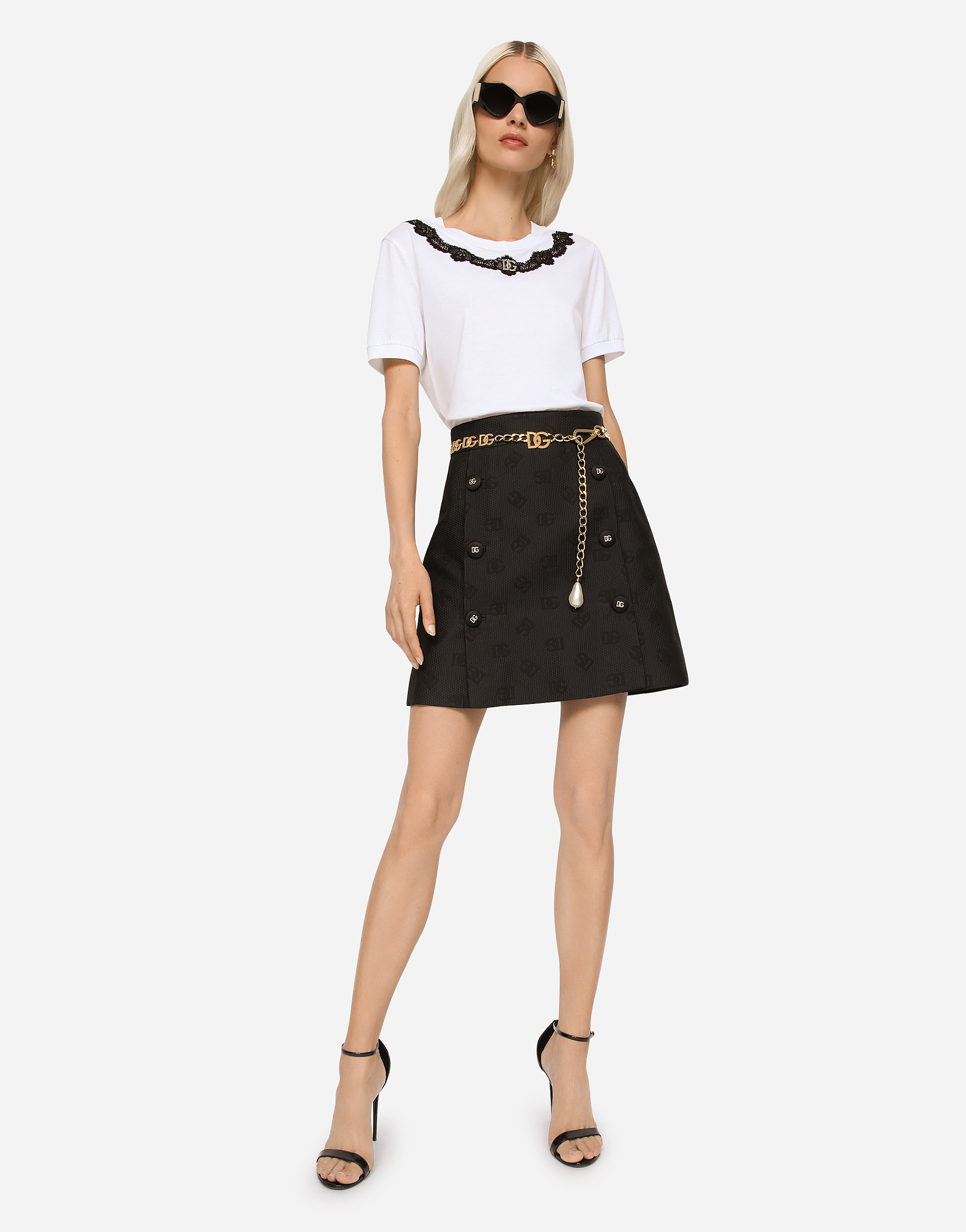 Dolce & Gabbana Jacquard Miniskirt With All-over Dg Logo In Black