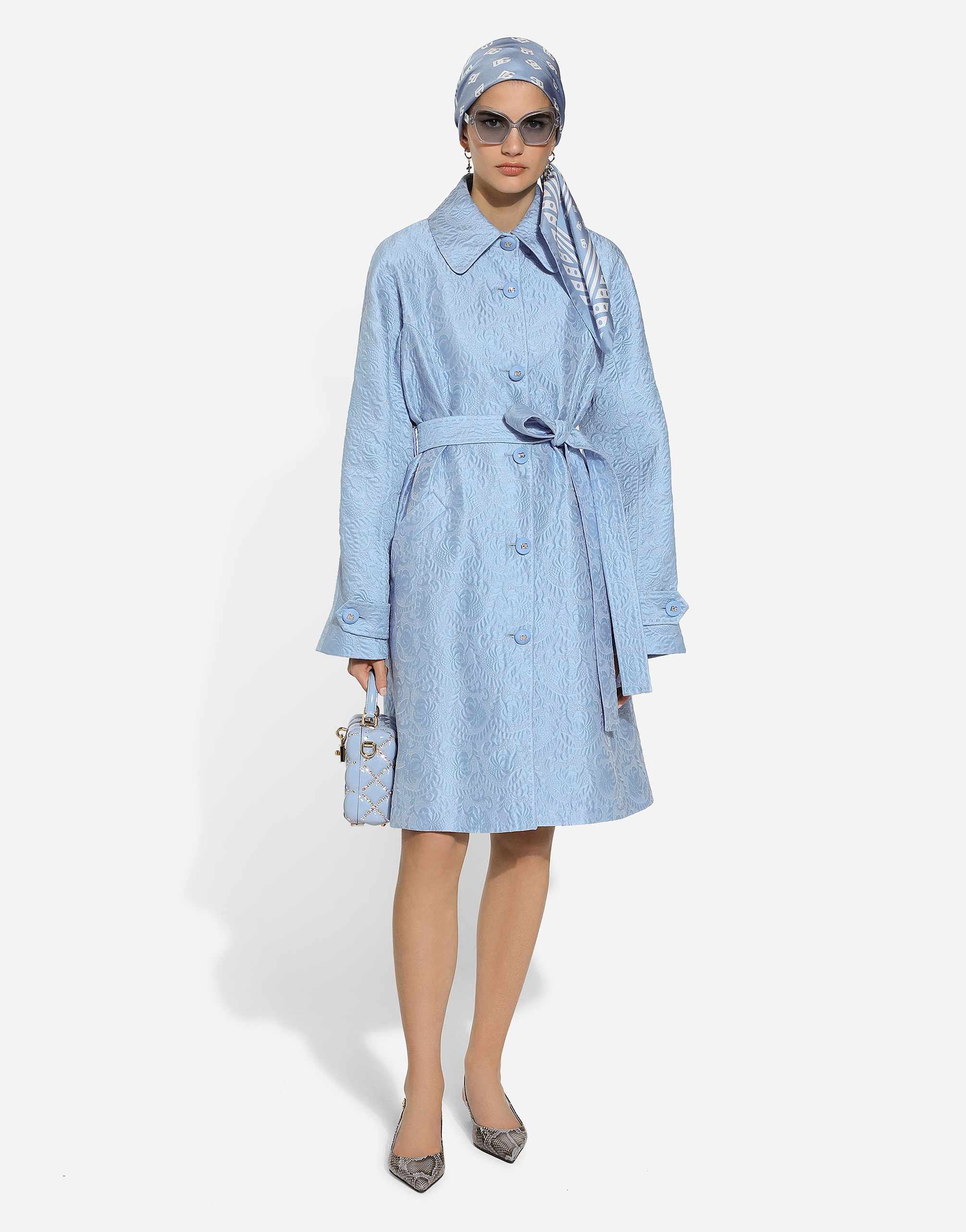 Dolce & Gabbana Quilted Floral Jacquard Trench Coat In Purple