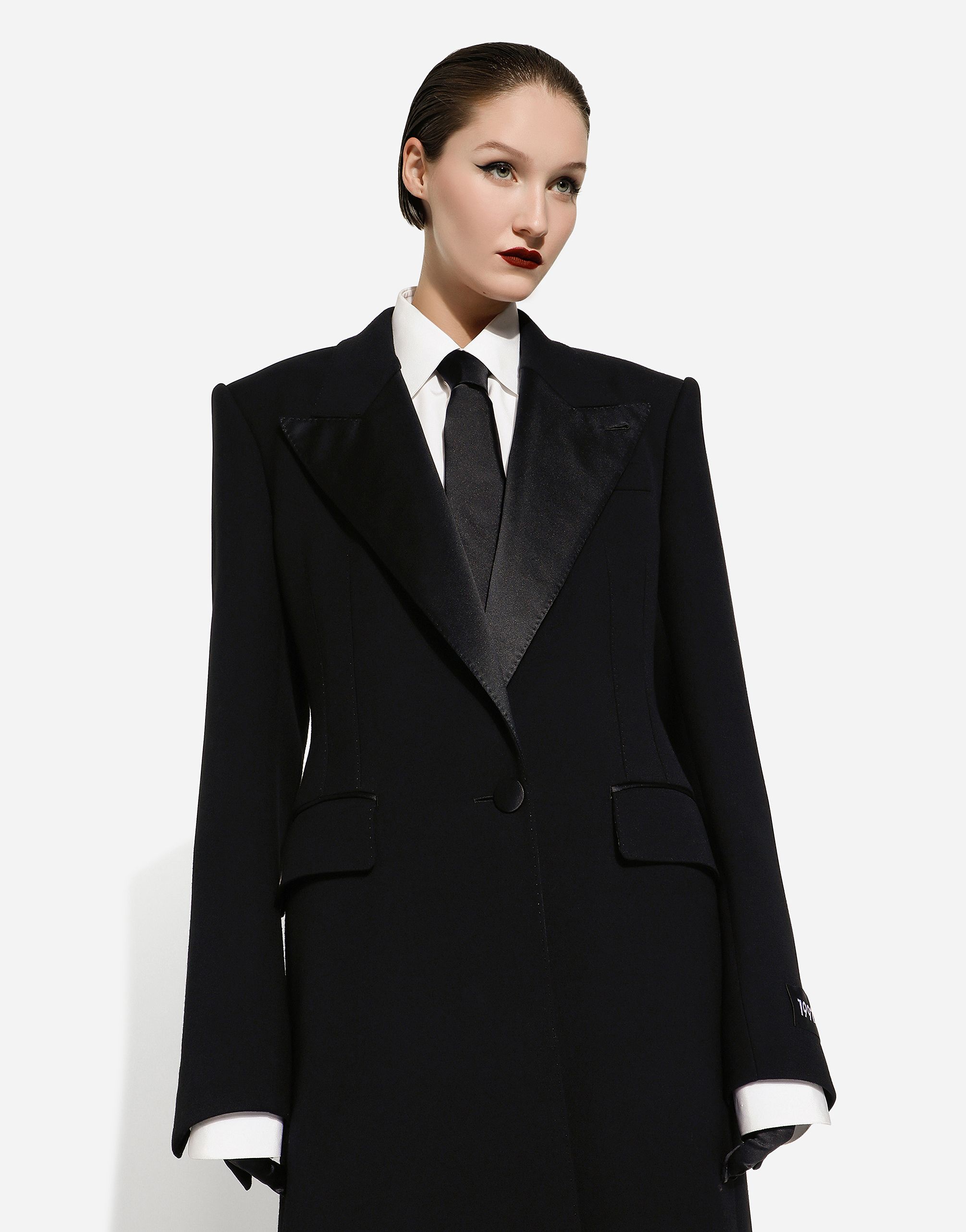 Shop Dolce & Gabbana Long Single-breasted Wool Tuxedo Coat In Black