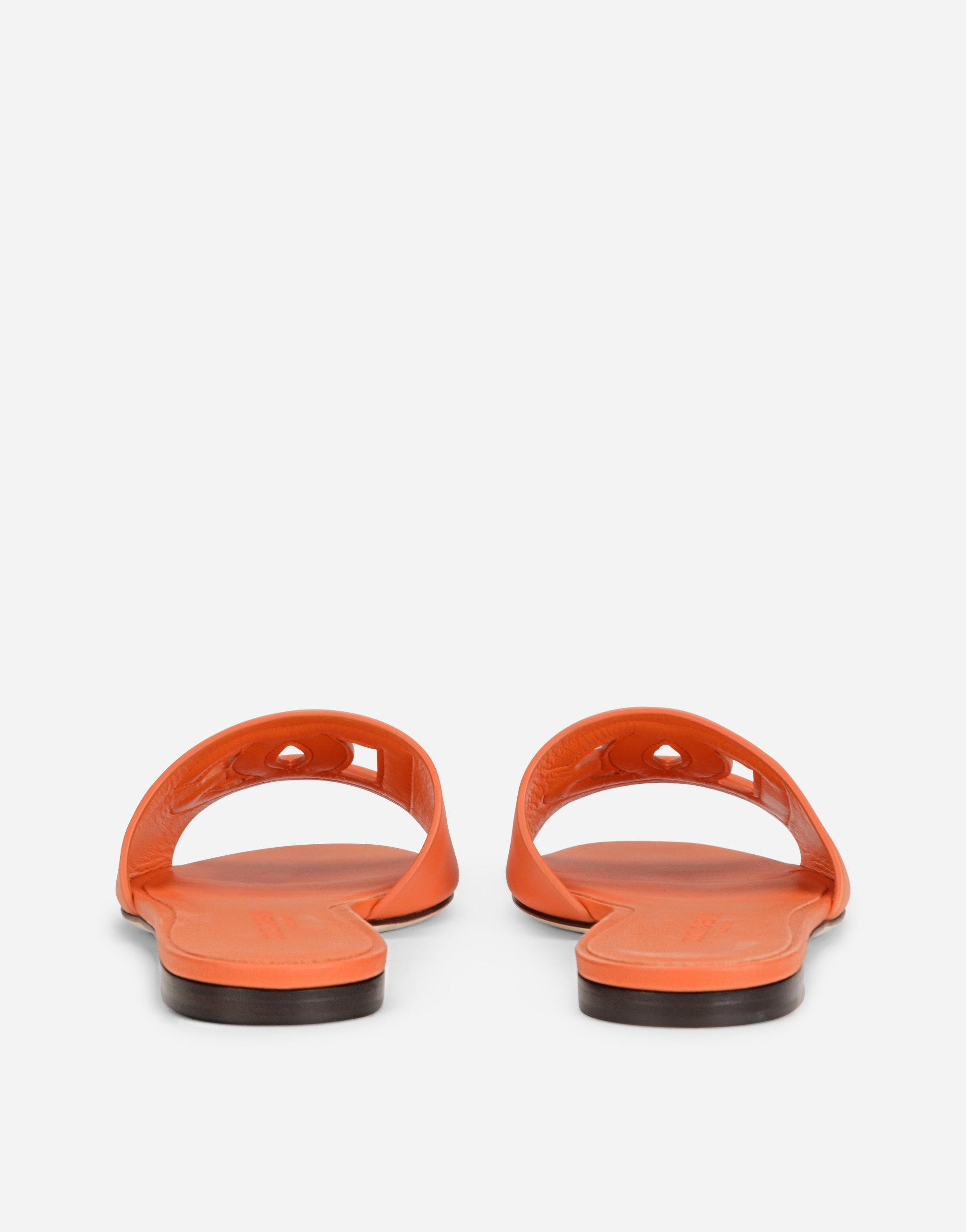 Shop Dolce & Gabbana Calfskin Sliders With Dg Millennials Logo In Orange
