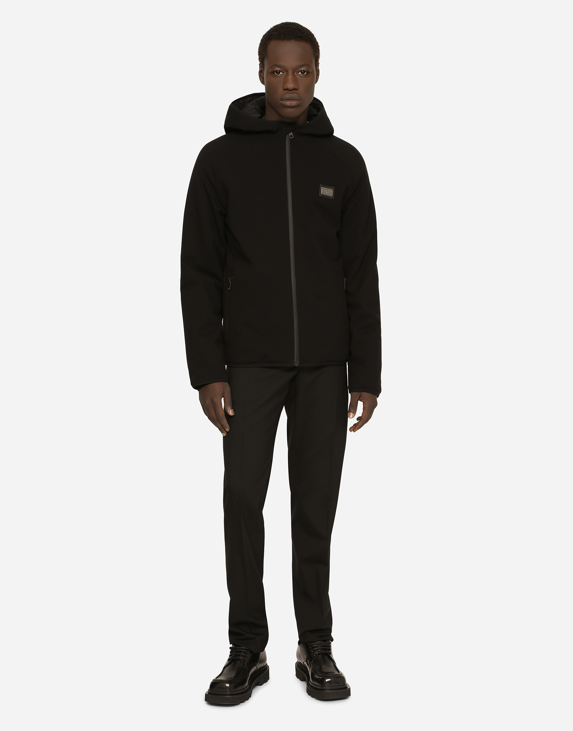  Dolce & Gabbana Jersey-jacke Mit Kapuze Und Logoplakette - Mann Mäntel Und Jacken Schwarz Viskose 50 