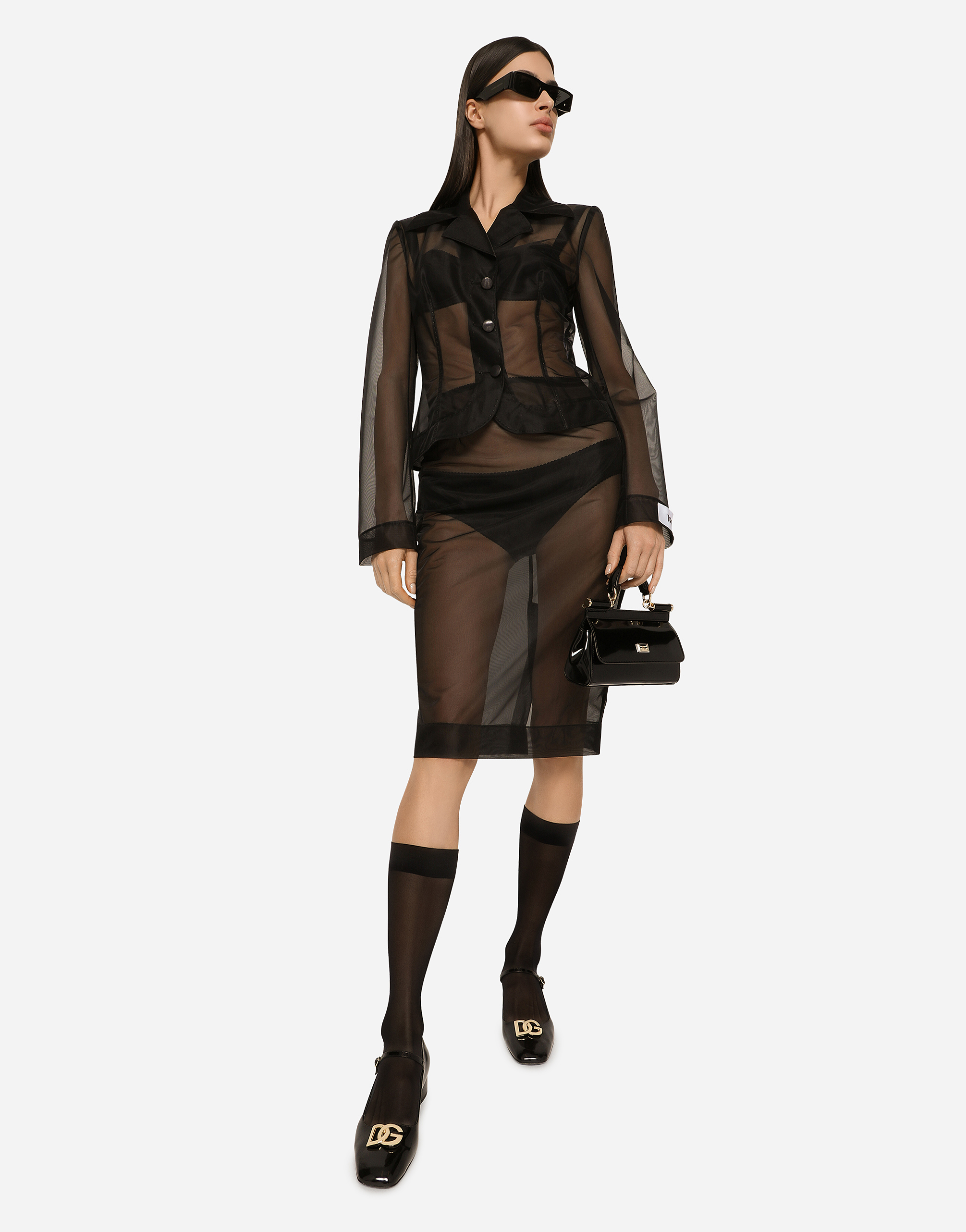 Shop Dolce & Gabbana Marquisette Midi Pencil Skirt In Black