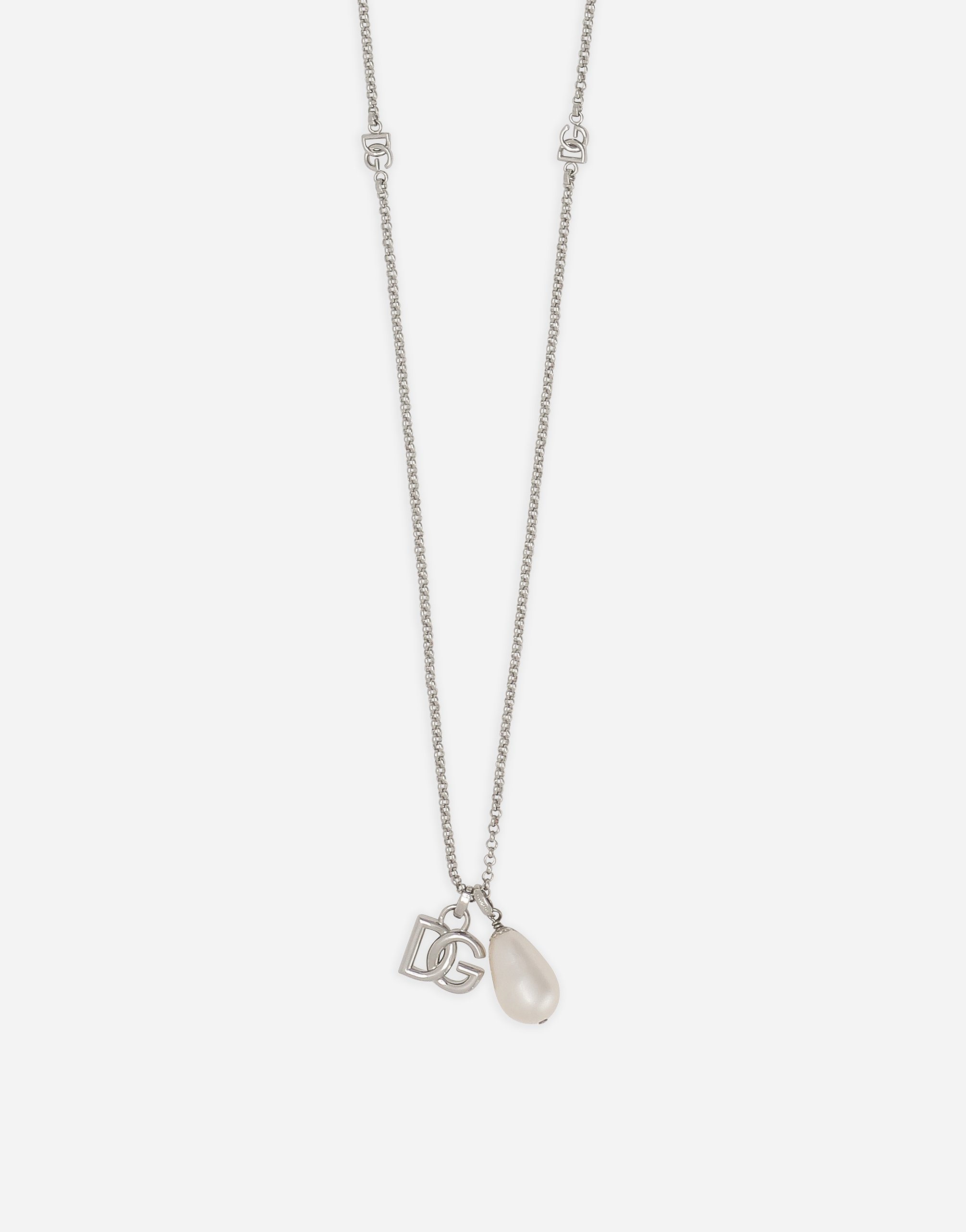Dolce & Gabbana Dg Logo Teardrop Pendant Necklace In Metallic