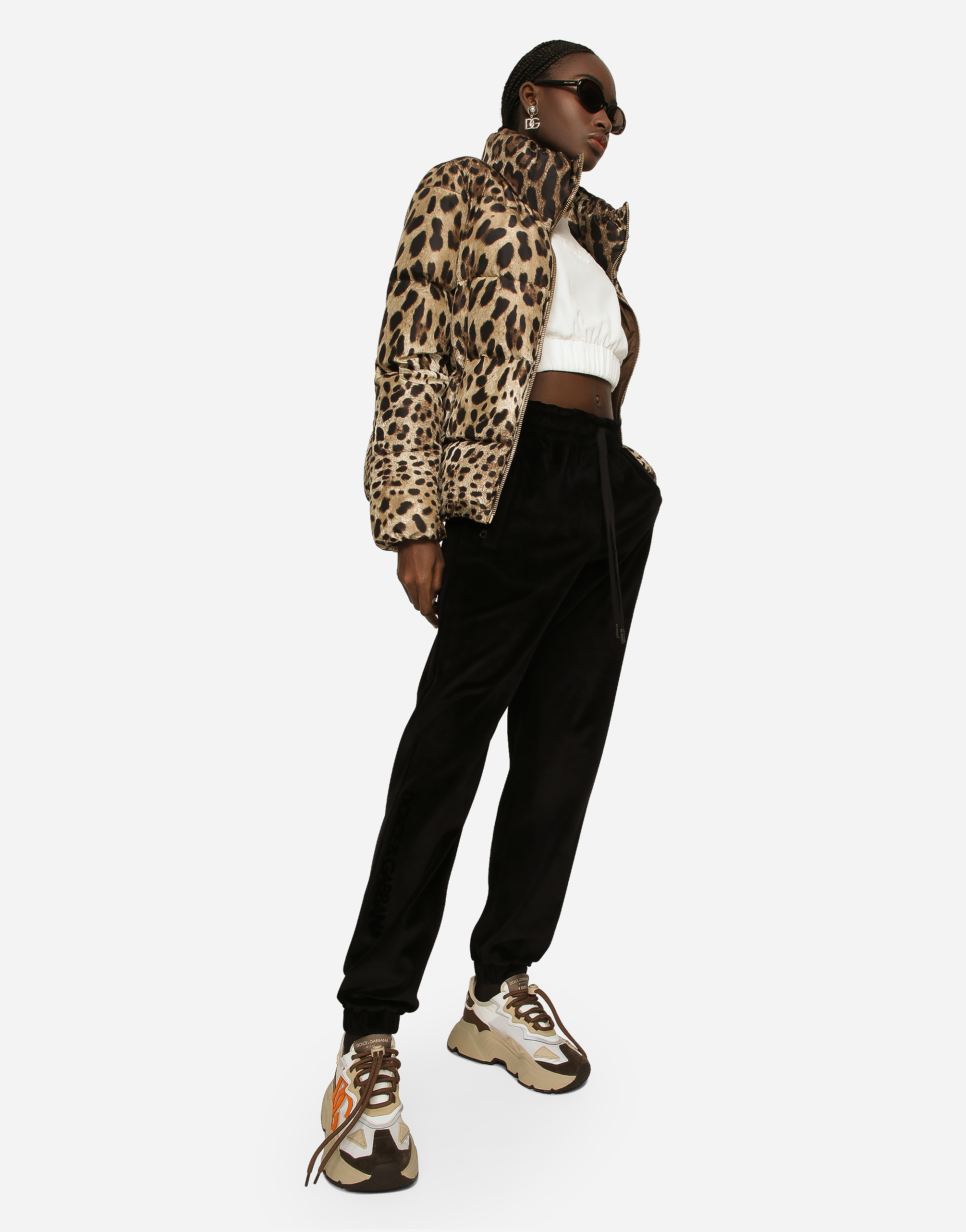 Dolce & Gabbana Chenille Jogging Pants With Dolce&gabbana Embroidery In Black