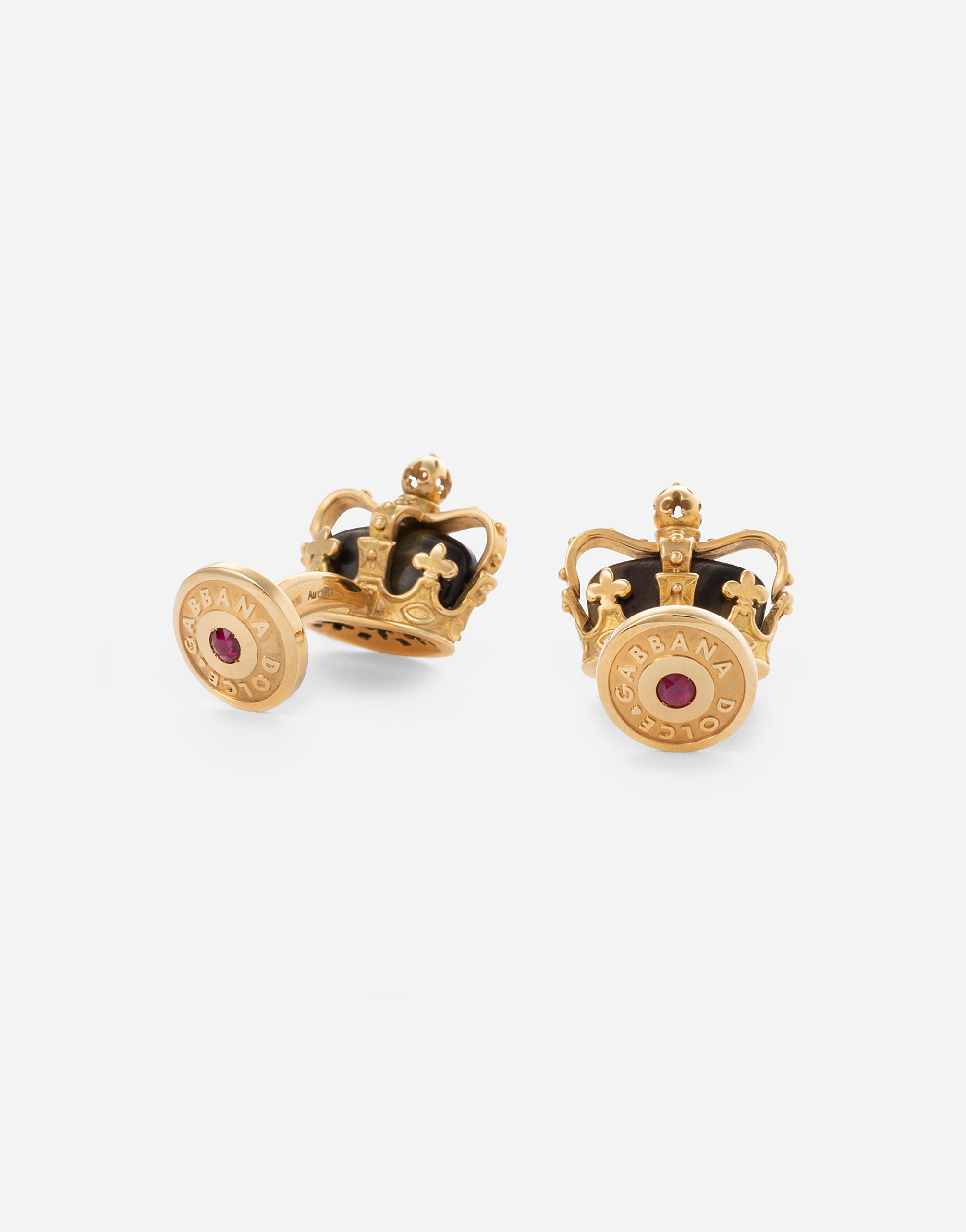 DOLCE & GABBANA CROWN YELLOW GOLD CUFFLINKS WITH IRON EYE