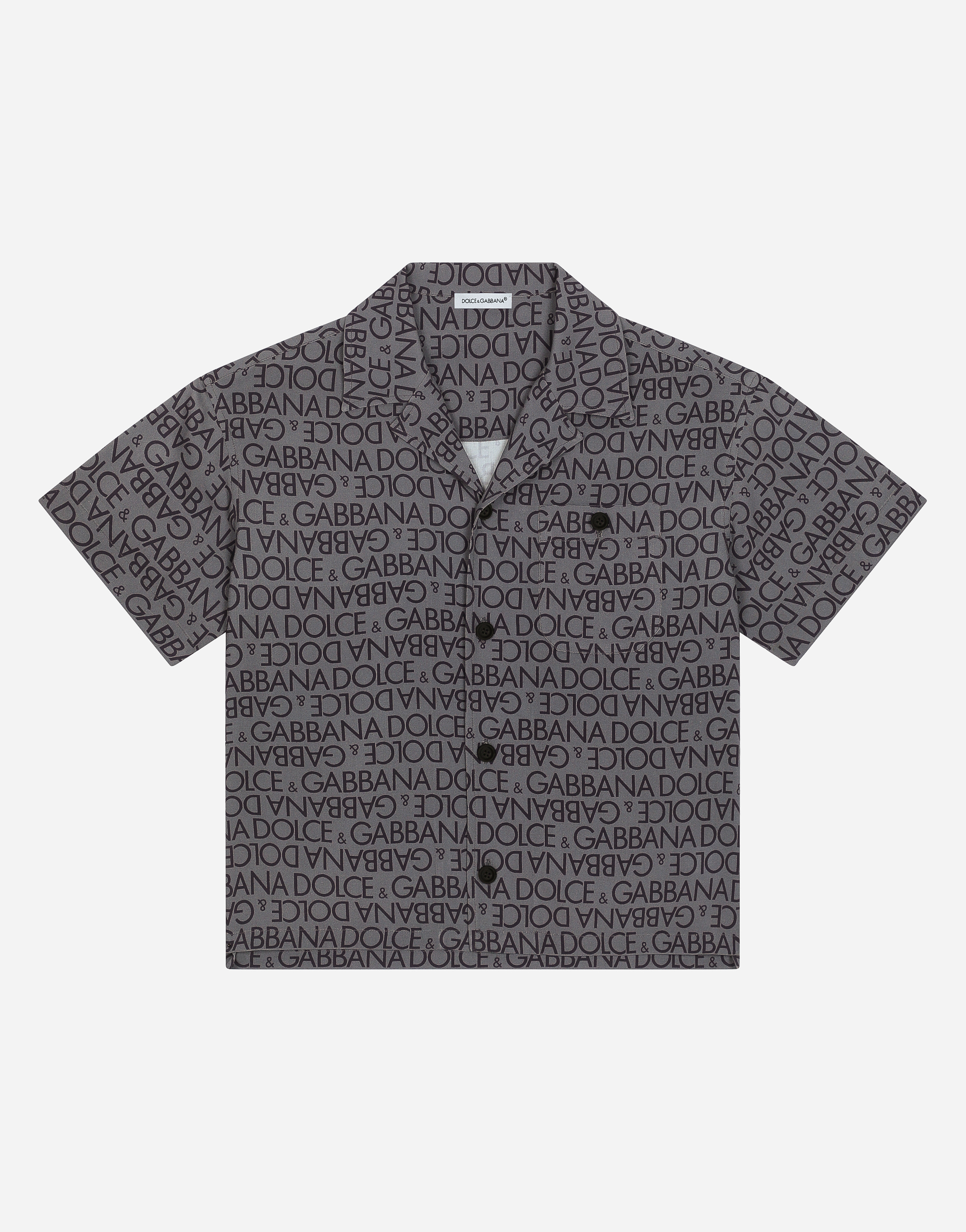 Dolce & Gabbana Viscose Bowling Shirt With The All-over Logo Print In Grey