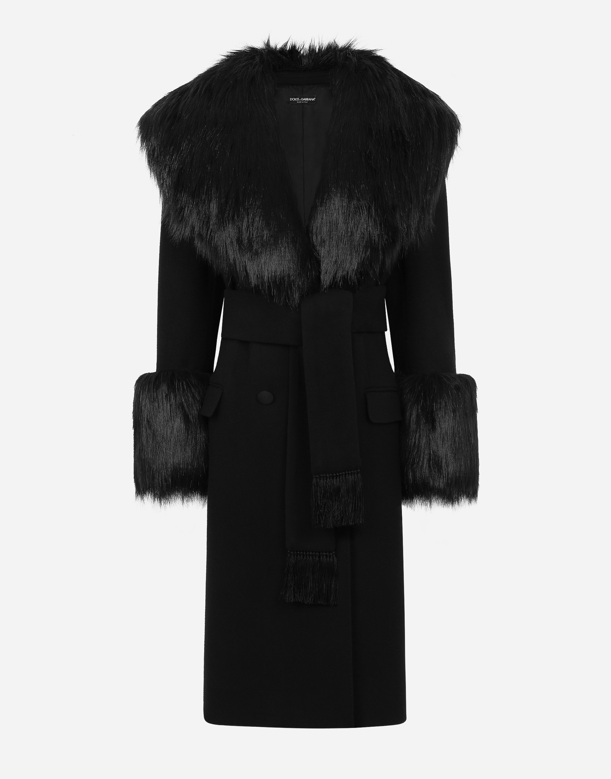 Dolce & Gabbana Cappotto In Lana E Cashmere Con Collo In Ecopelliccia In Black