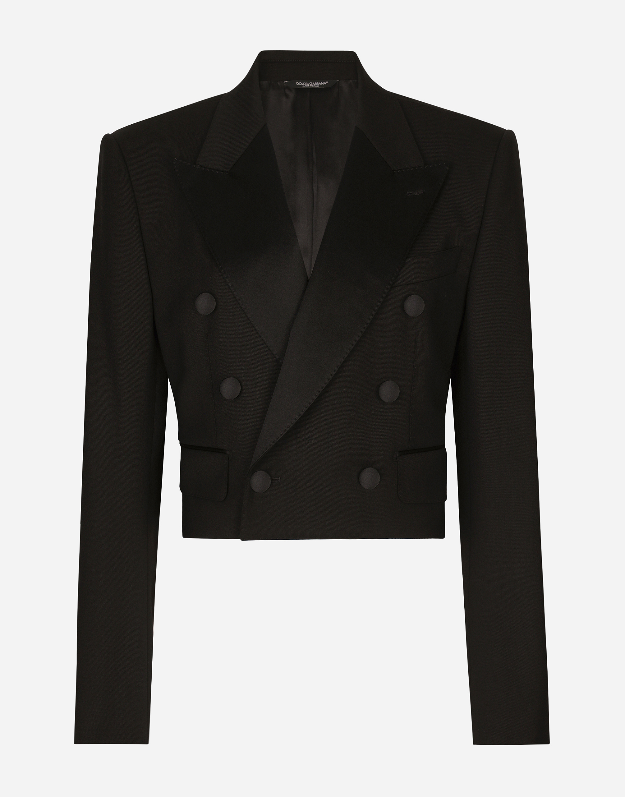 Dolce & Gabbana Cropped Double-breasted Wool Tuxedo Jacket - Woman Blazers Black Wool 40