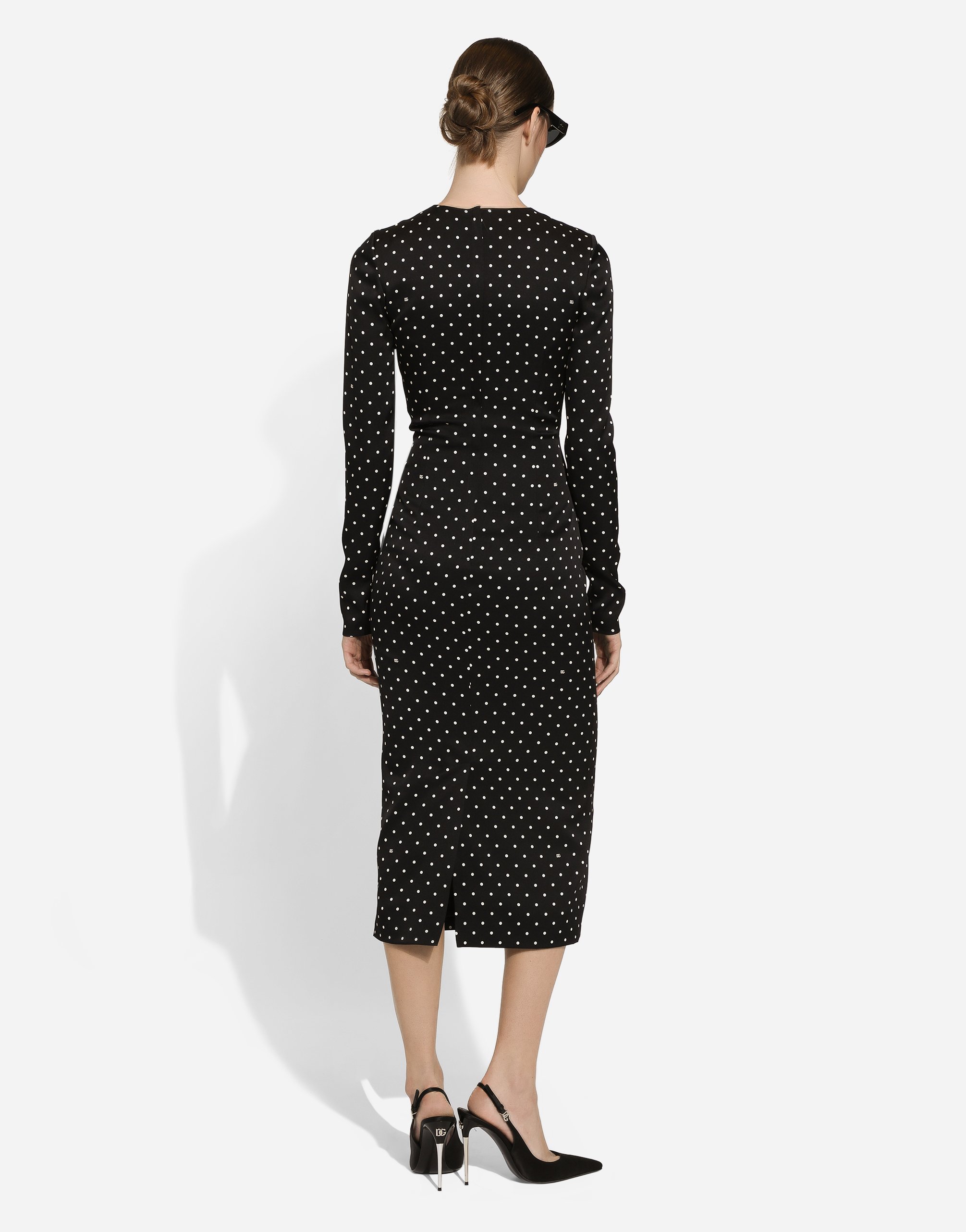 Dolce & Gabbana Charmeuse Calf-length Sheath Dress With Polka-dot Print In プリ
