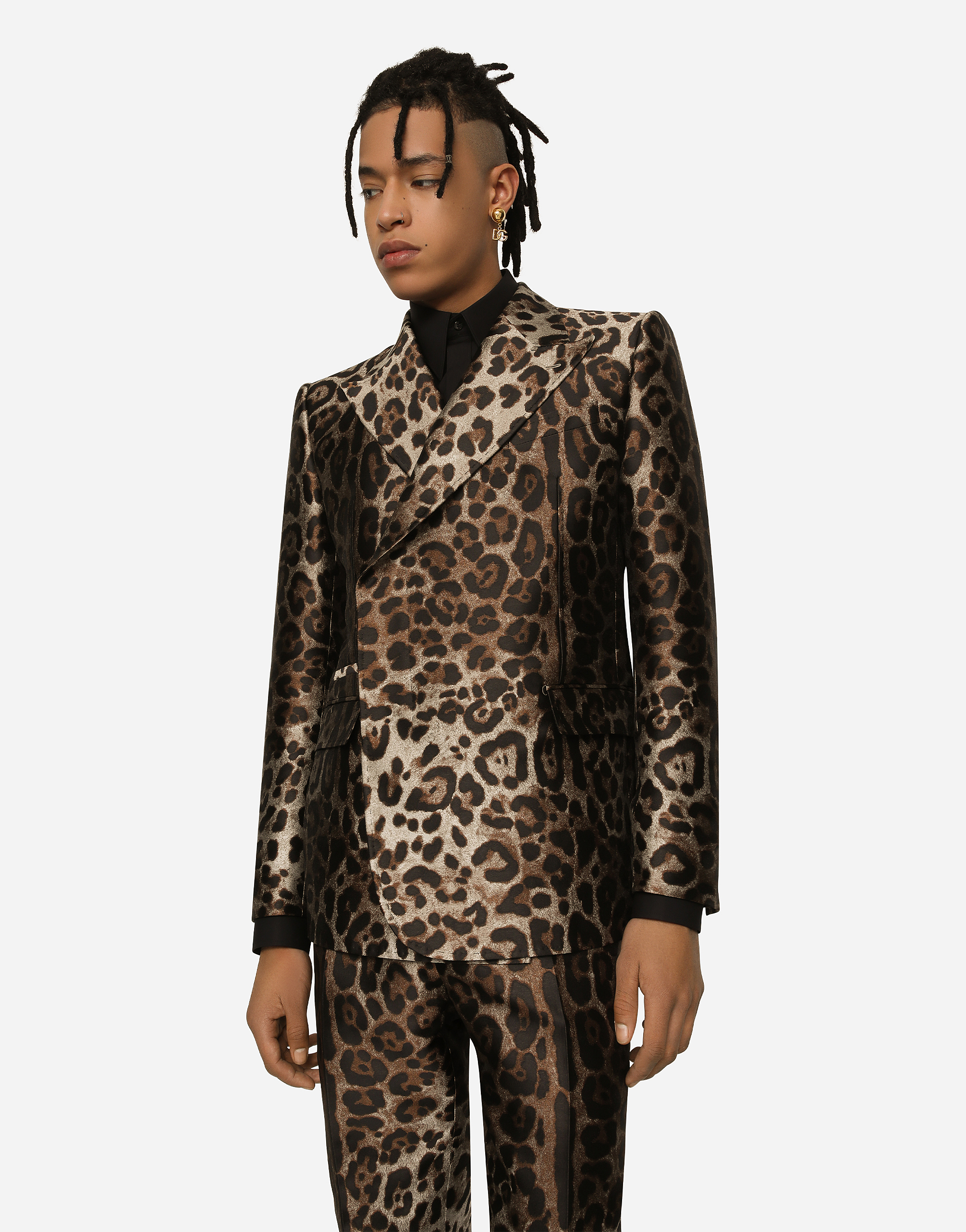 DOLCE & GABBANA DOUBLE-BREASTED LEOPARD-DESIGN JACQUARD SICILIA-FIT SUIT